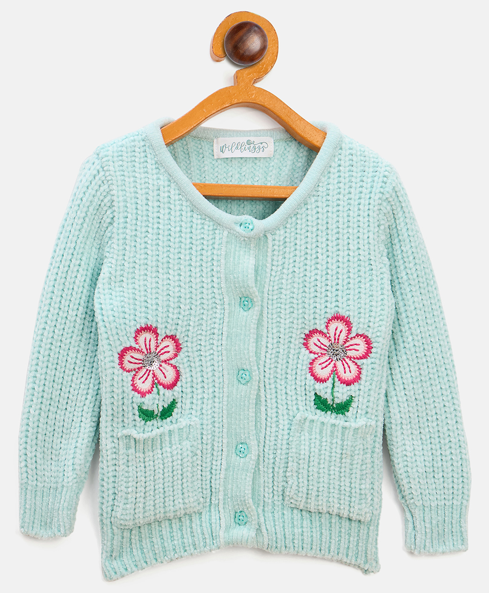 JWAAQ Cotton Knit Full Sleeves Floral Embroidered Cardigan - Green-picture-26