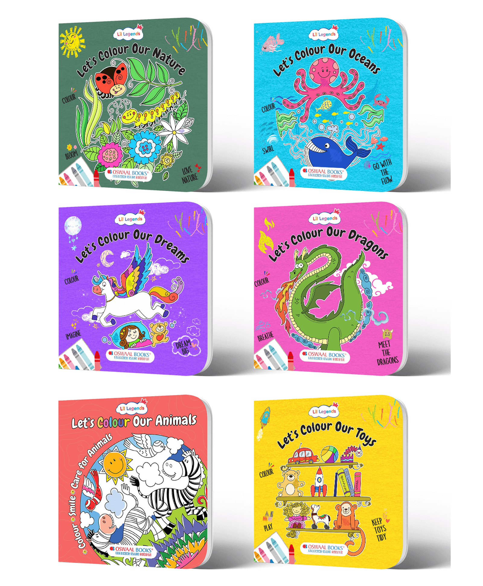 OSWAAL BOOKS Lil Legends: Let's Colour Pack of 6 Coloring Books for Kids 25 Years | Animals, Toys, Dreams, Dragons, Nature & Ocean Themes | Early Learning, Fine Motor Skills, Creative Fun-image-37