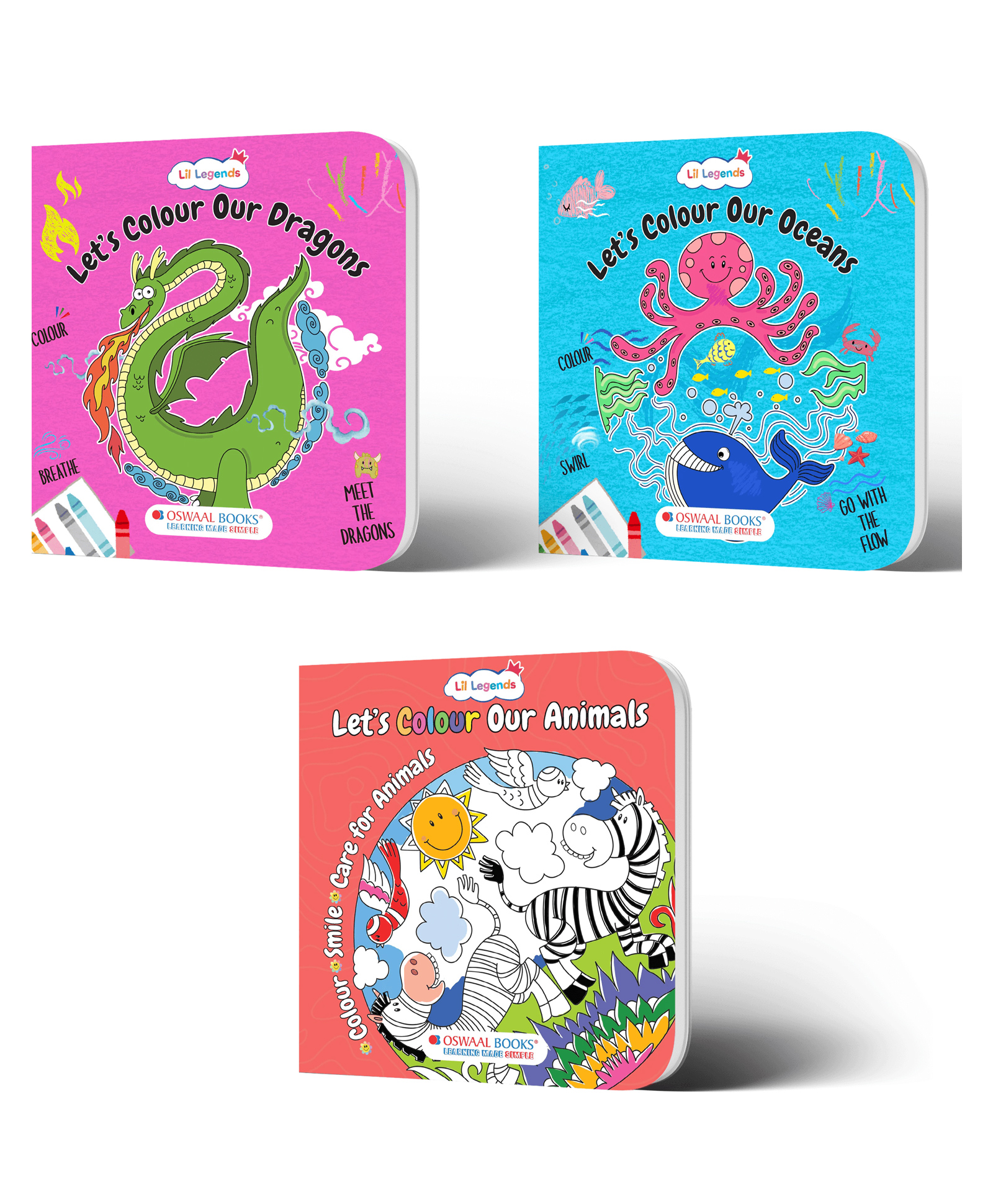 OSWAAL BOOKS Lil Legends Let's Colour Wild & Wonderful Worlds Pack of 3 Coloring Books for Kids 25 Years | Animals, Ocean & Dragons Theme | Early Learning, Creativity & Fine Motor Skills Development-image-22