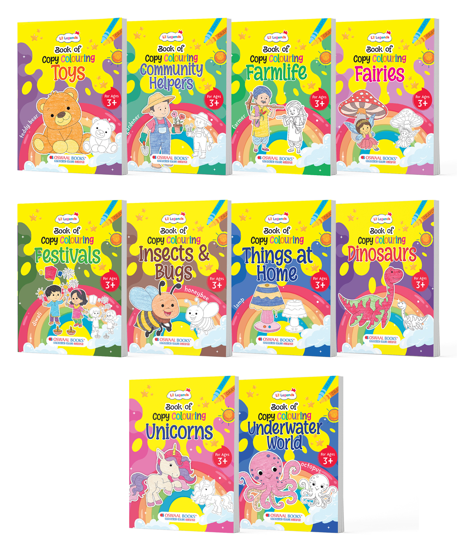 OSWAAL BOOKS Lil Legends Colour the World Pack of 10 Copy Colouring Books for Kids 25 Years | Dinosaurs, Unicorns, Festivals, Helpers & More | Early Learning, Fun & Fine Motor Skills-image-8