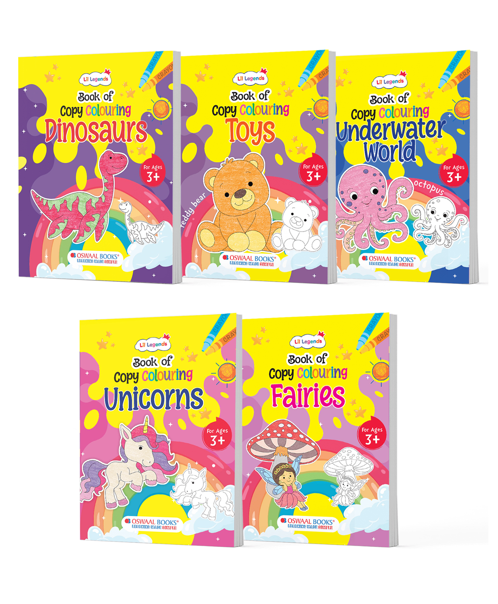 OSWAAL BOOKS Lil Legends Magical & Imaginary Worlds Set of 5 Copy Colouring Books for Kids | Dinosaurs, Unicorns, Toys, Fairies & Underwater Fun | Creative Play & Motor Skills-image-40
