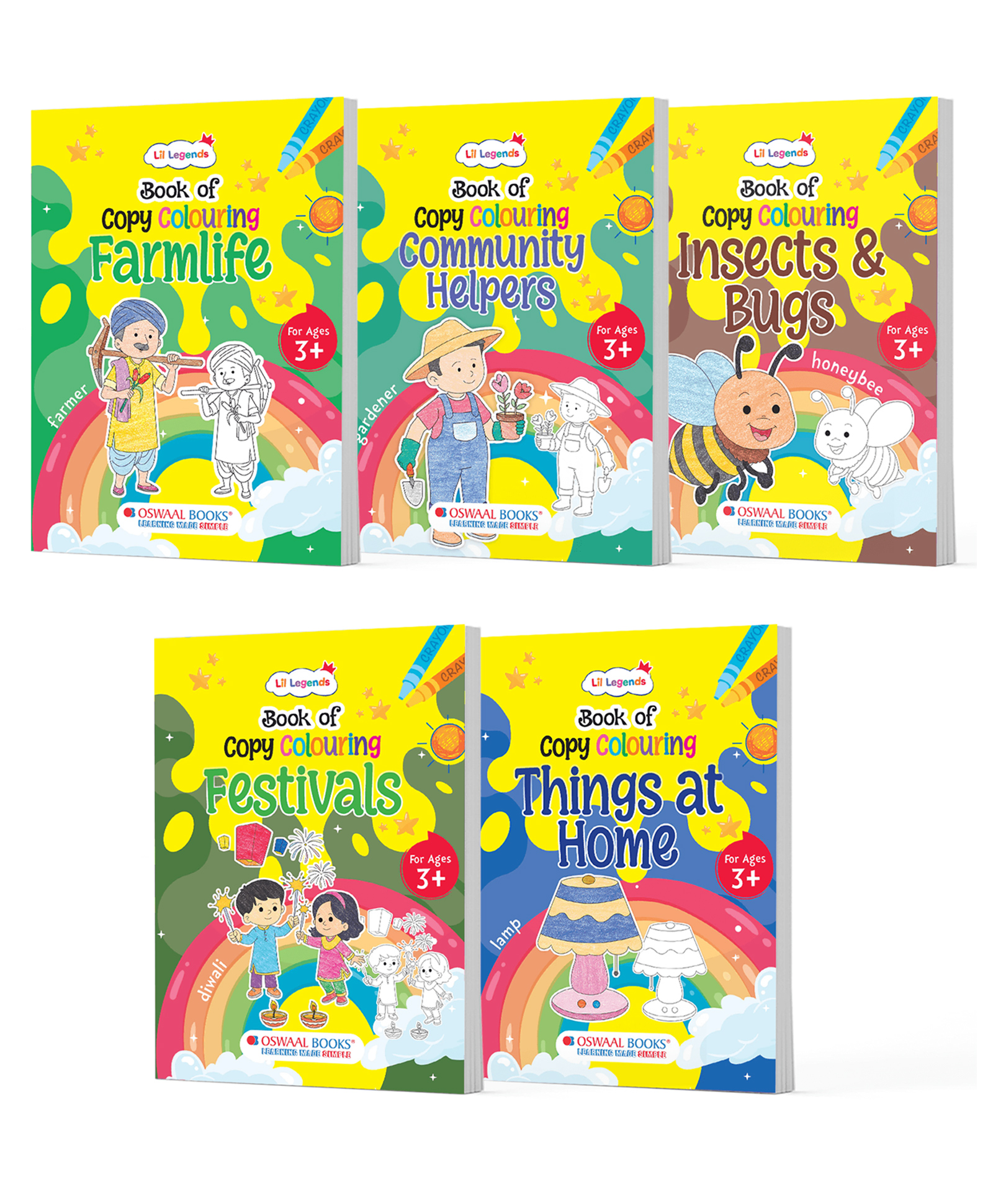 OSWAAL BOOKS Lil Legends My Real-World Adventures Set of 5 Copy Colouring Books for Kids| Helpers, Festivals, Bugs, Farm & Home | Early Learning & Fine Motor Development-image-35