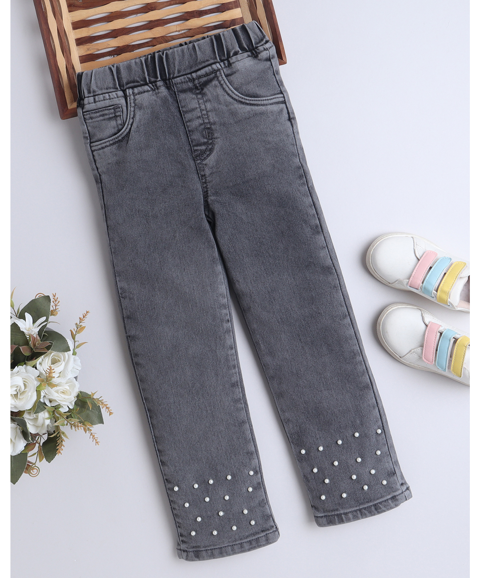 Bright Stars KIDSWEAR Woven Pearls Embellished Mild Washed Jeans - Grey-picture-19