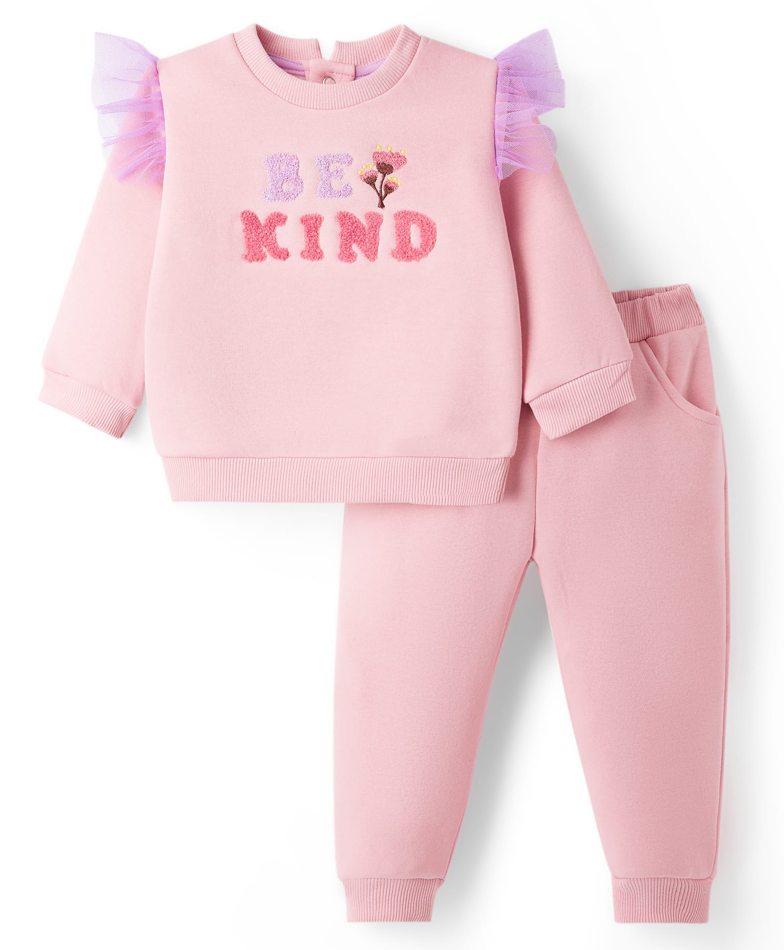 ToffyHouse Knitted Full Sleeves Winter Wear Suit with Frill Detailing & Text Embroidery - Peach-picture-15