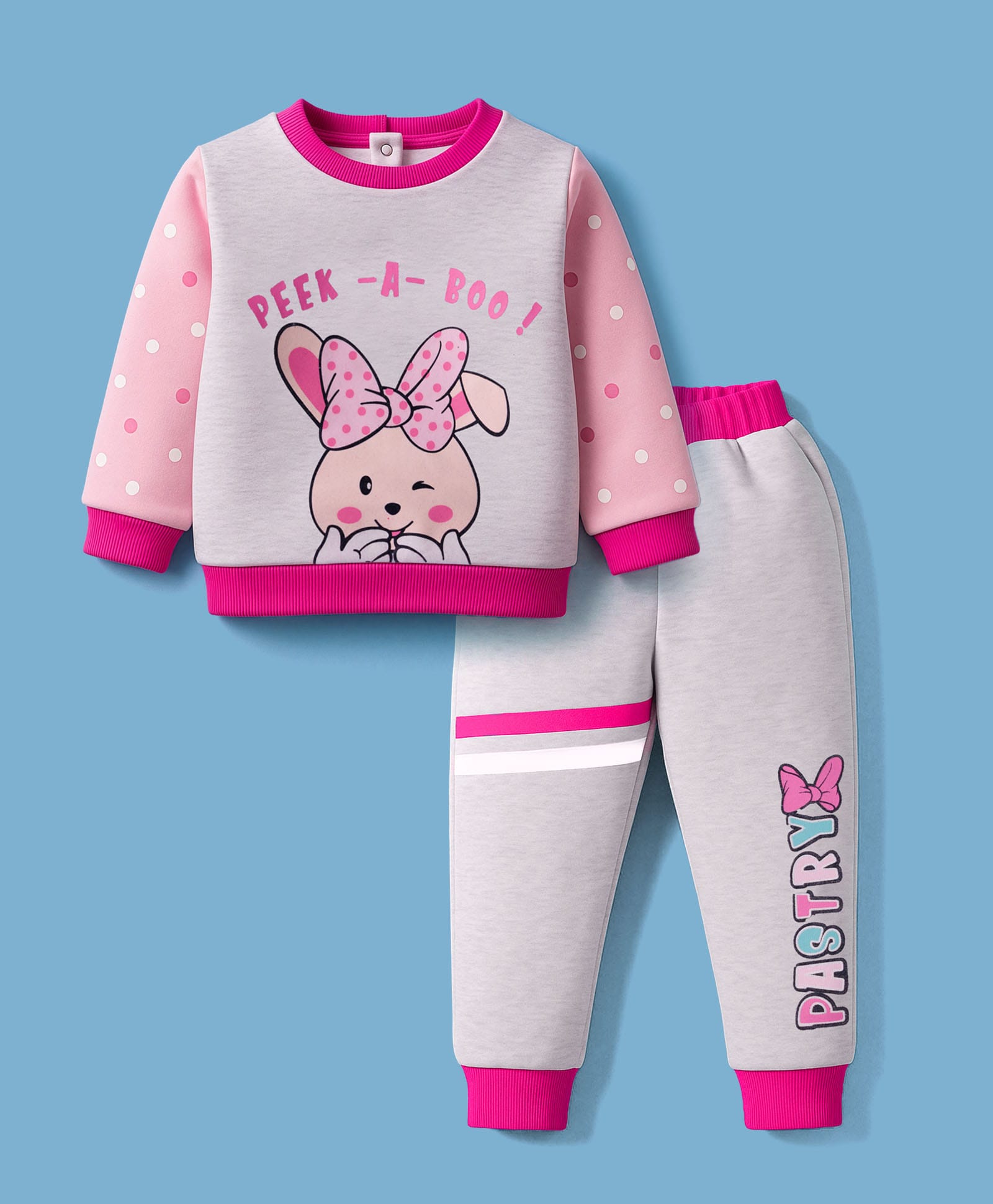 ToffyHouse Knit Full Sleeves Winter Wear T-Shirt & Joggers Set With Bunny Print - Print-image-29
