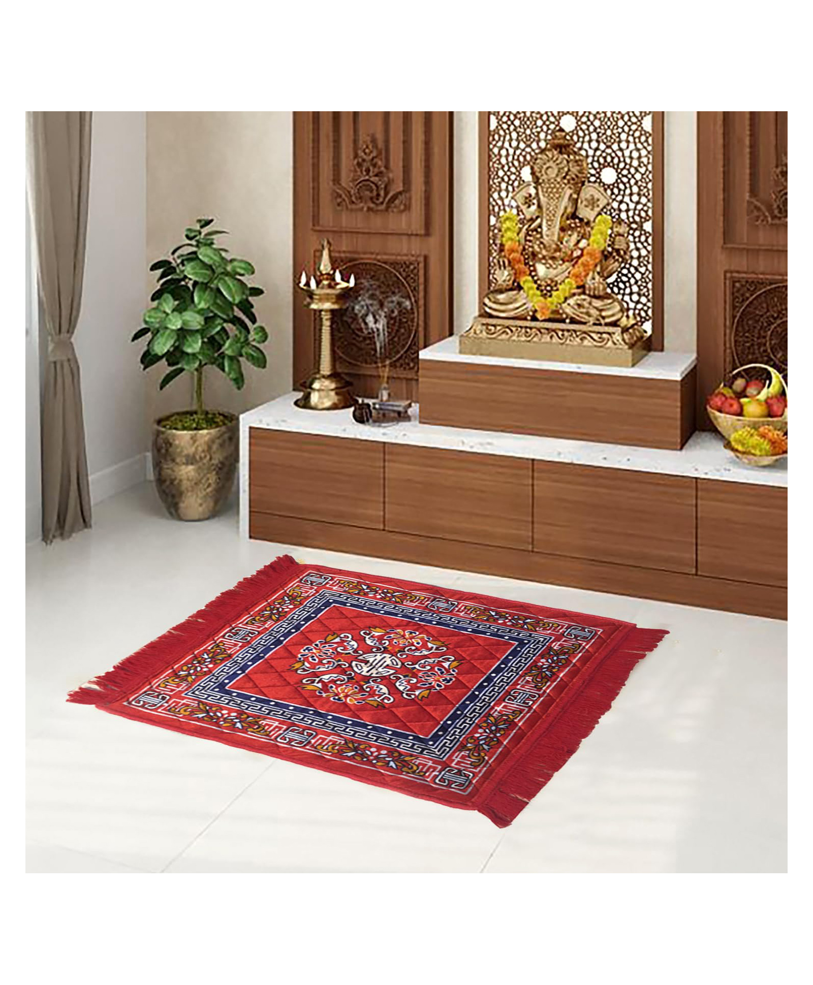AAZEEM Prayer Mat | Velvet Aasan Mat | Meditation Prayer Carpet Mat | Pooja Aasan Mat |Traditional Prayer Mat |Medium Size |Red Color|-image-45