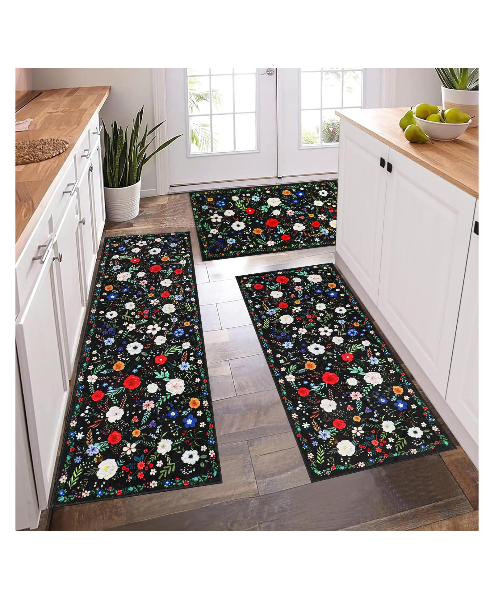 AAZEEM Kitchen Rugs and Mats Non Skid Washable Set of 3, Abstract Floral Ikat Ethnic Pattern Kitchen Mats for Floor, Modern Kitchen Decor (Multi)-picture-12
