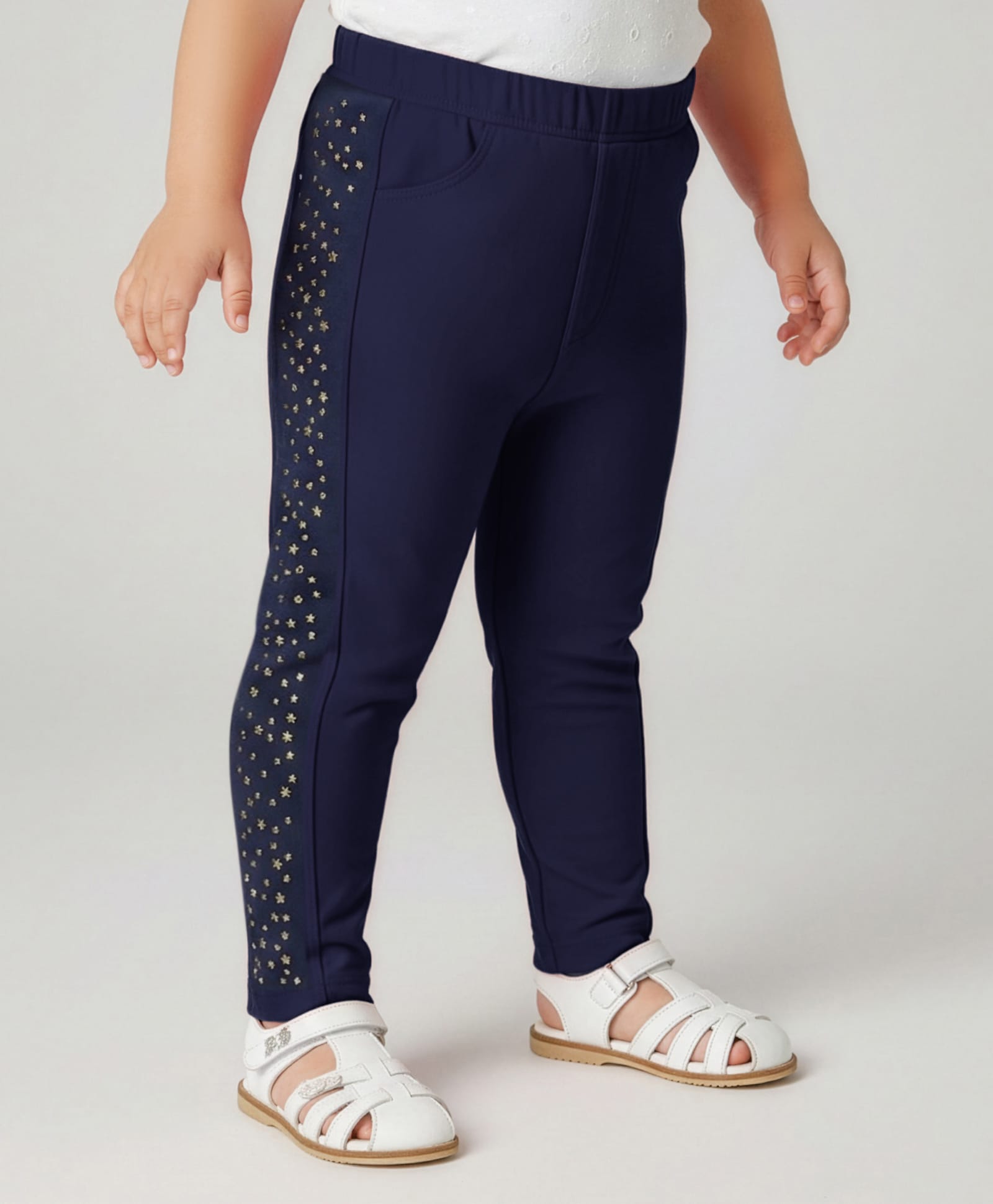Babyoye 100% Cotton Knit Full Length Leggings with Side Studs - Navy Blue-image-38