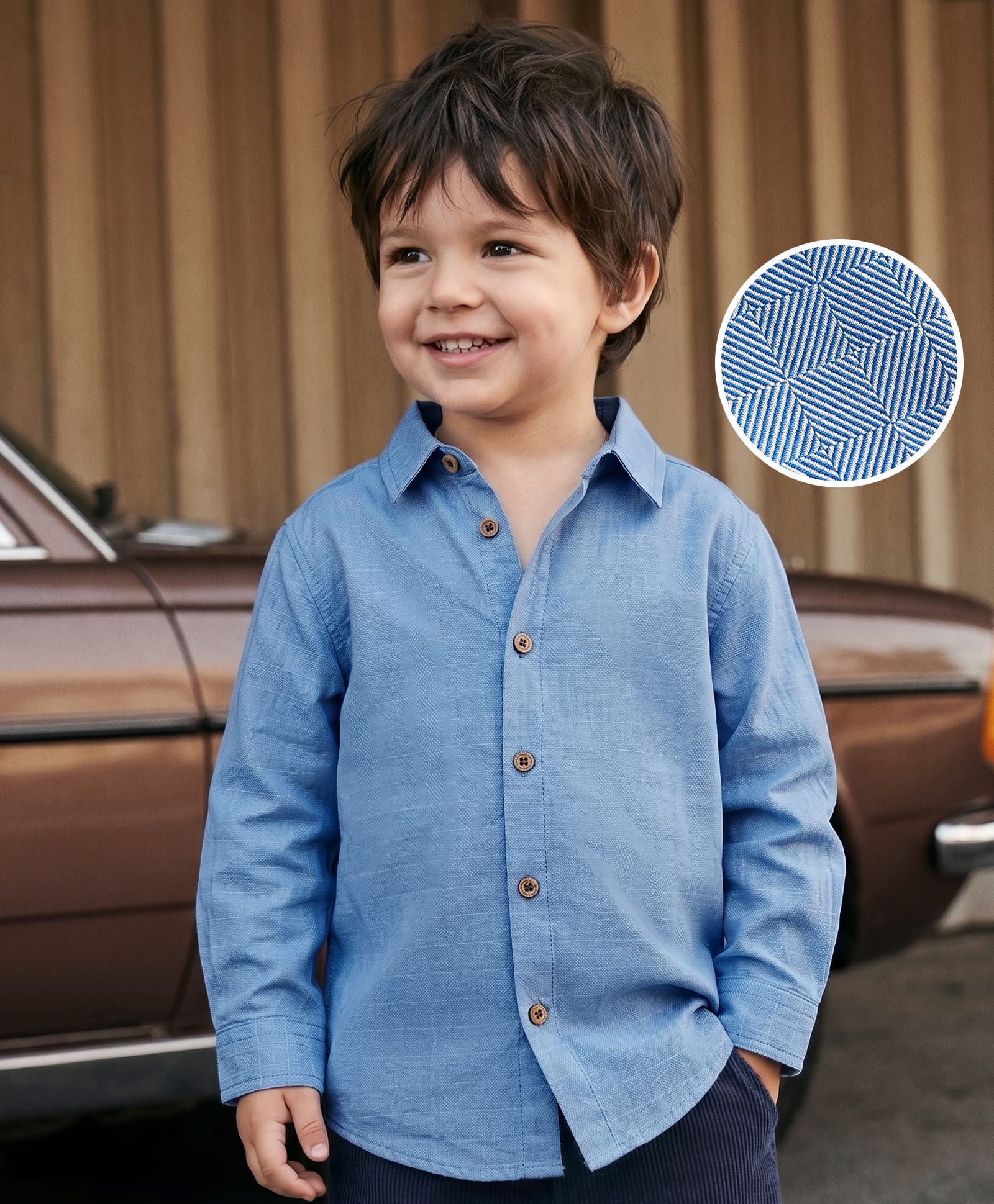 kookie kids india Kookie Kids Cotton Woven Full Sleeves Solid Color Party Shirt - Blue-picture-22
