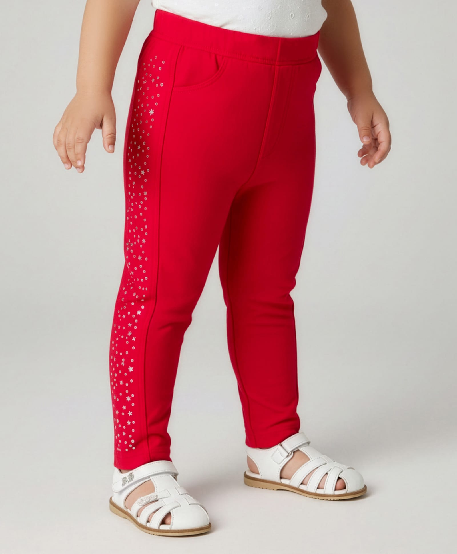Babyoye 100% Cotton Knit Full Length Leggings with Side Studs - Red-picture-14
