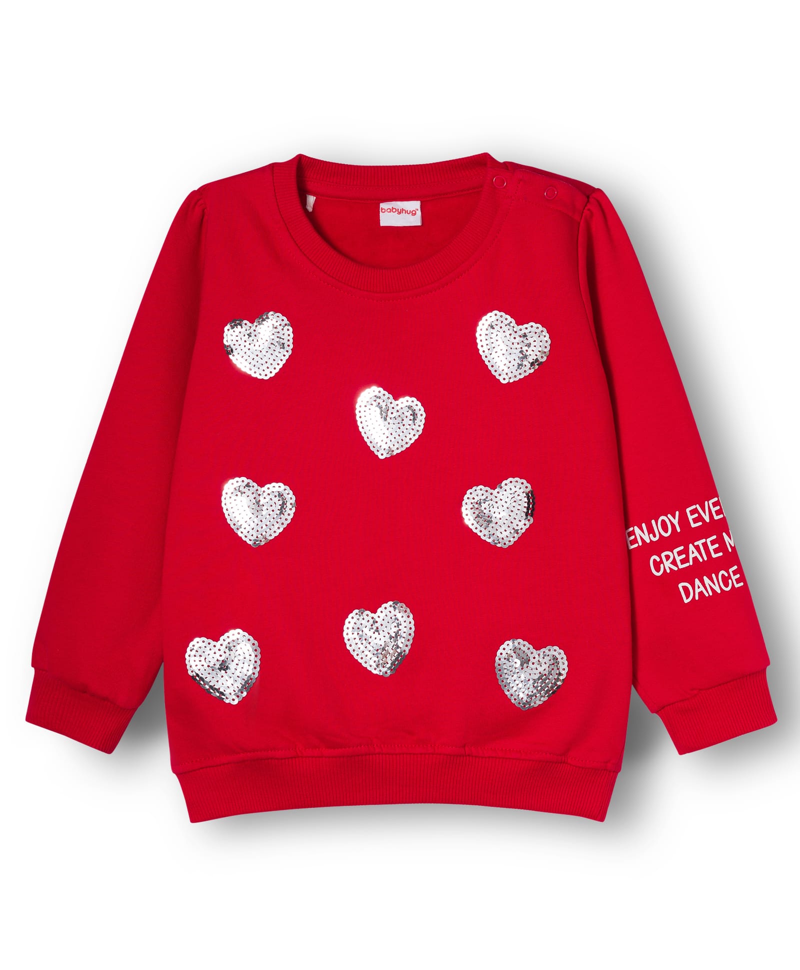 Babyhug Fleece Knit Full Sleeves Sweatshirt with Sequin Heart Design - Red-image-23