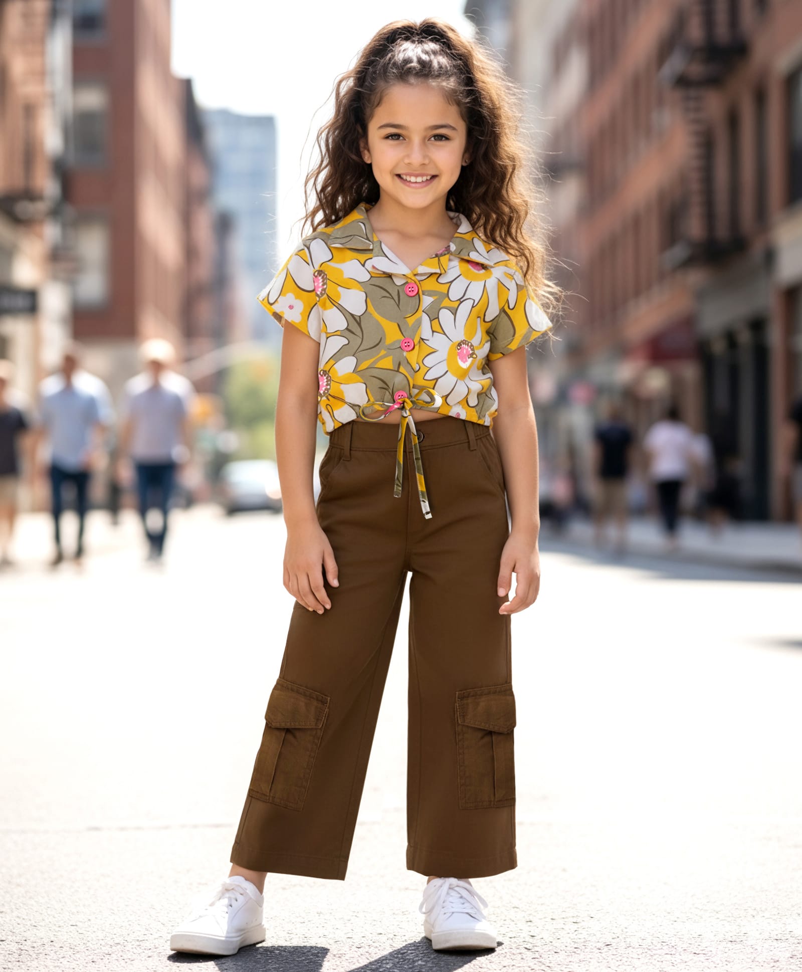 OLLINGTON ST. Cotton Knit Half Sleeves Floral Printed Top & Woven Twill Pants Set - Yellow & Brown-picture-39