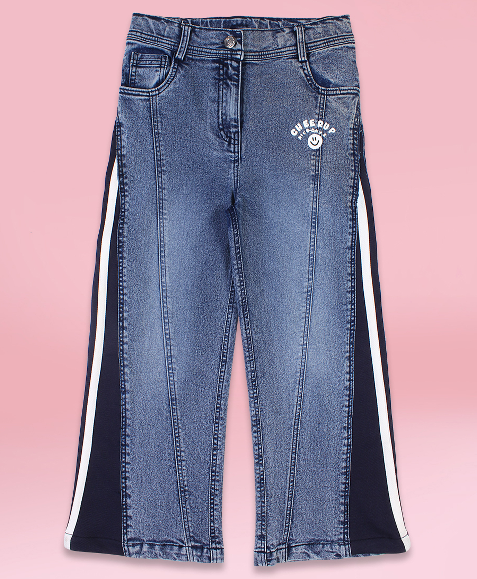 Cutecumber Denim Woven Text Printed With Side Tape Jeans - Blue-picture-11