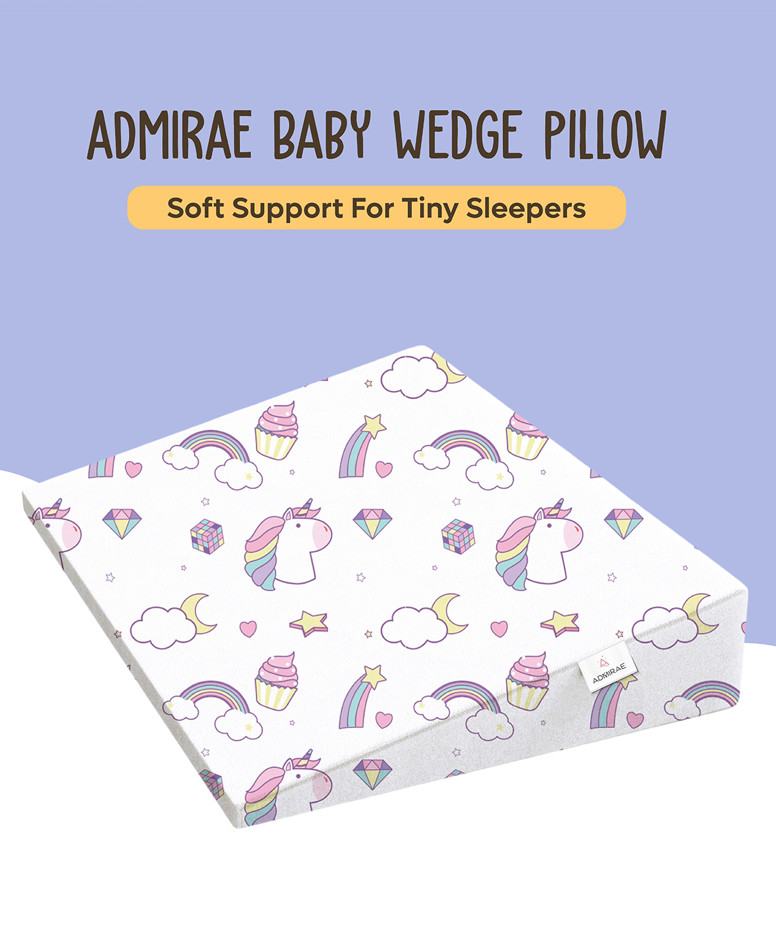 ADMIRAE Wedge Pillow for Baby and Toddler Crib & Mattress, Helps to Elevate Baby for Acid Reflux, Colic & Vomiting, Removable and Washable Cover, L 48 x B 35 x H 9 cm-image-19