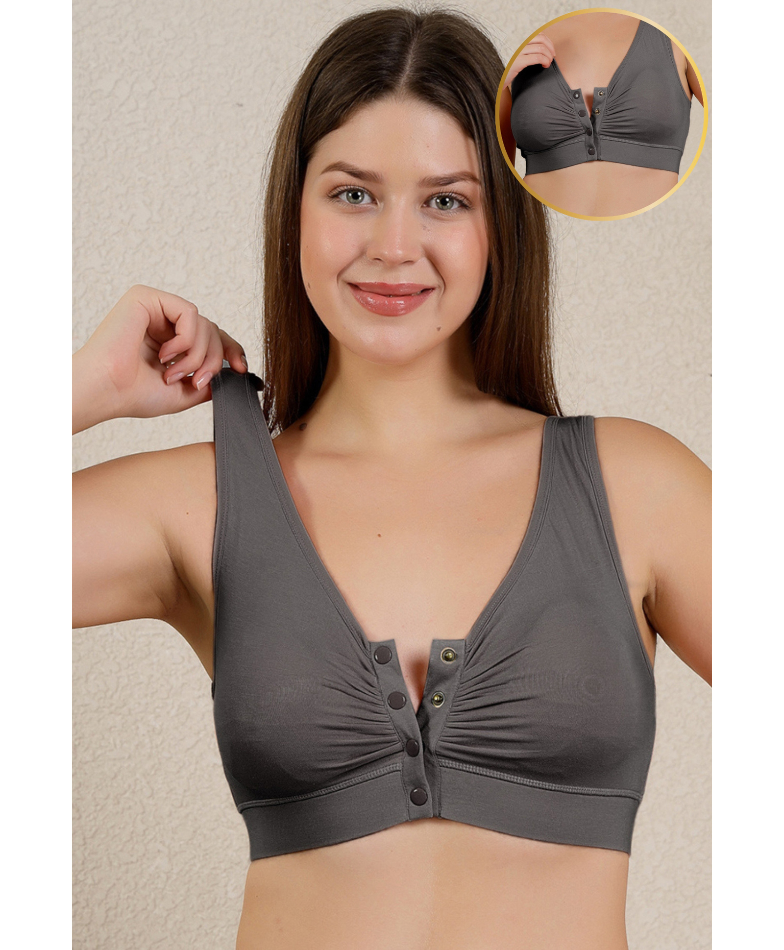 Zelena 95% Modal 5% Elastane Knit Solid Nursing & Feeding Non Padded Bra - Ash-image-20