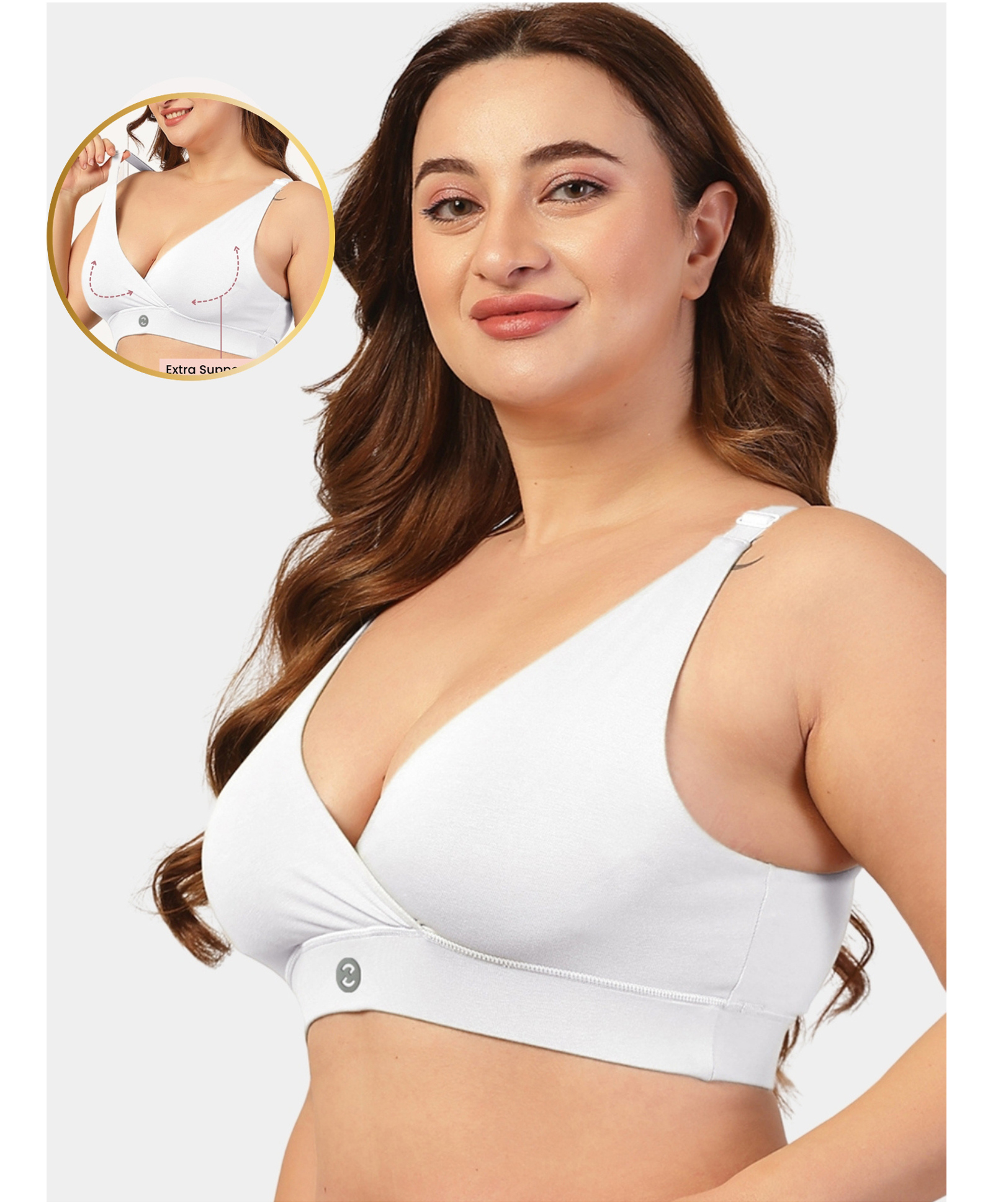 Zelena 90% Cotton 10% Elastane Knit Sleeveless Solid Nursing & Feeding Adjustable Strap Non Padded Bra - White-image-44