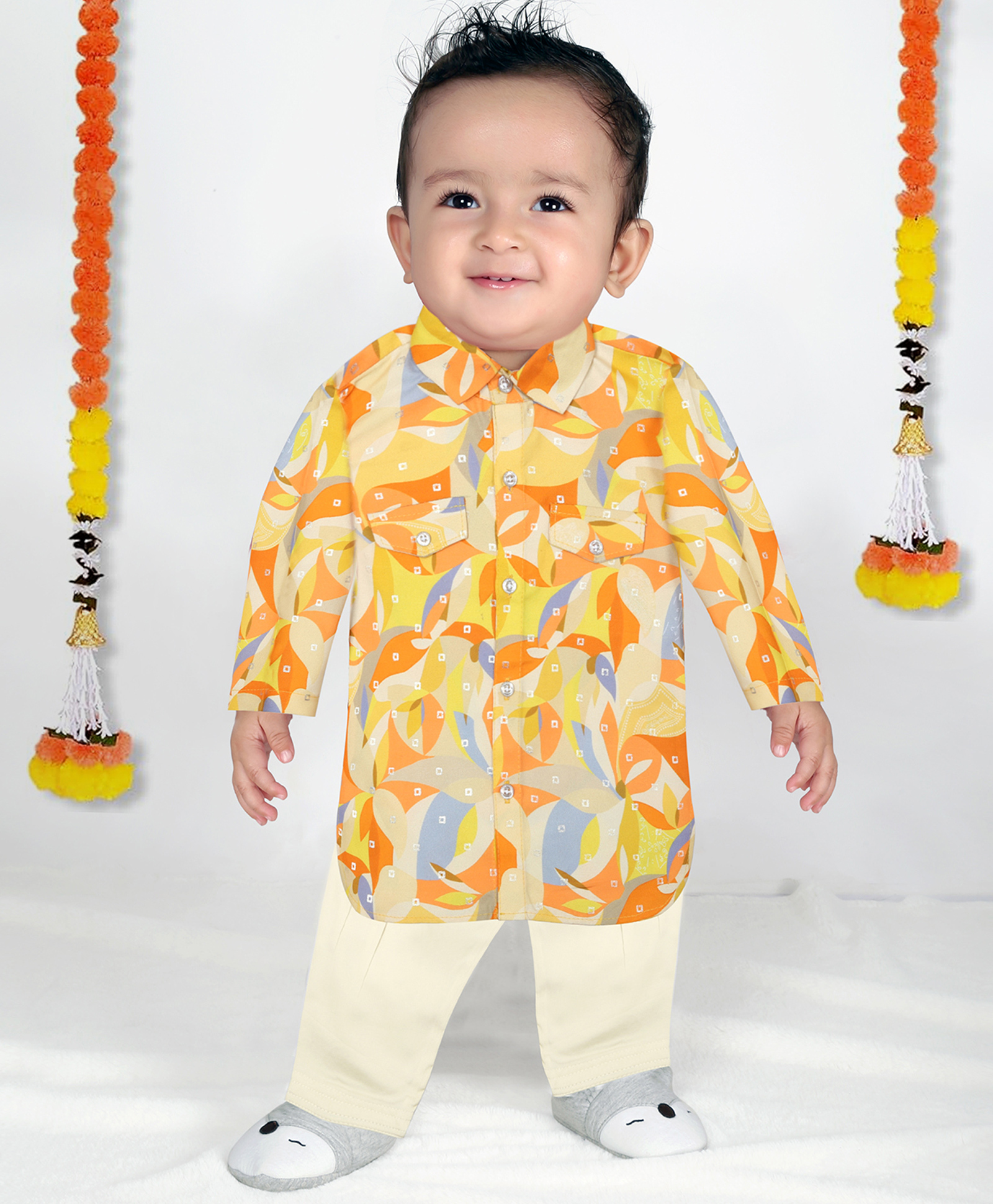 MASHUP Cotton Woven Full Sleeves Abstract Printed Kurta With Pajama Set - Orange-image-38