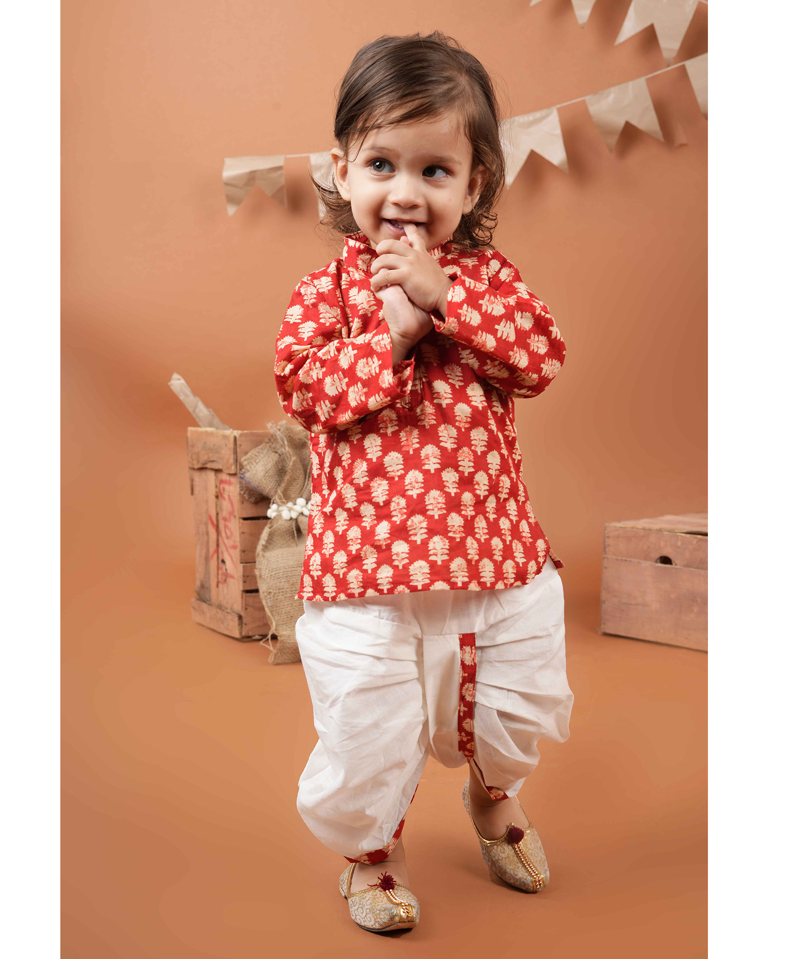 Titrit Cotton Woven Full Sleeves Floral Printed Dhoti Kurta Set - Red-picture-8