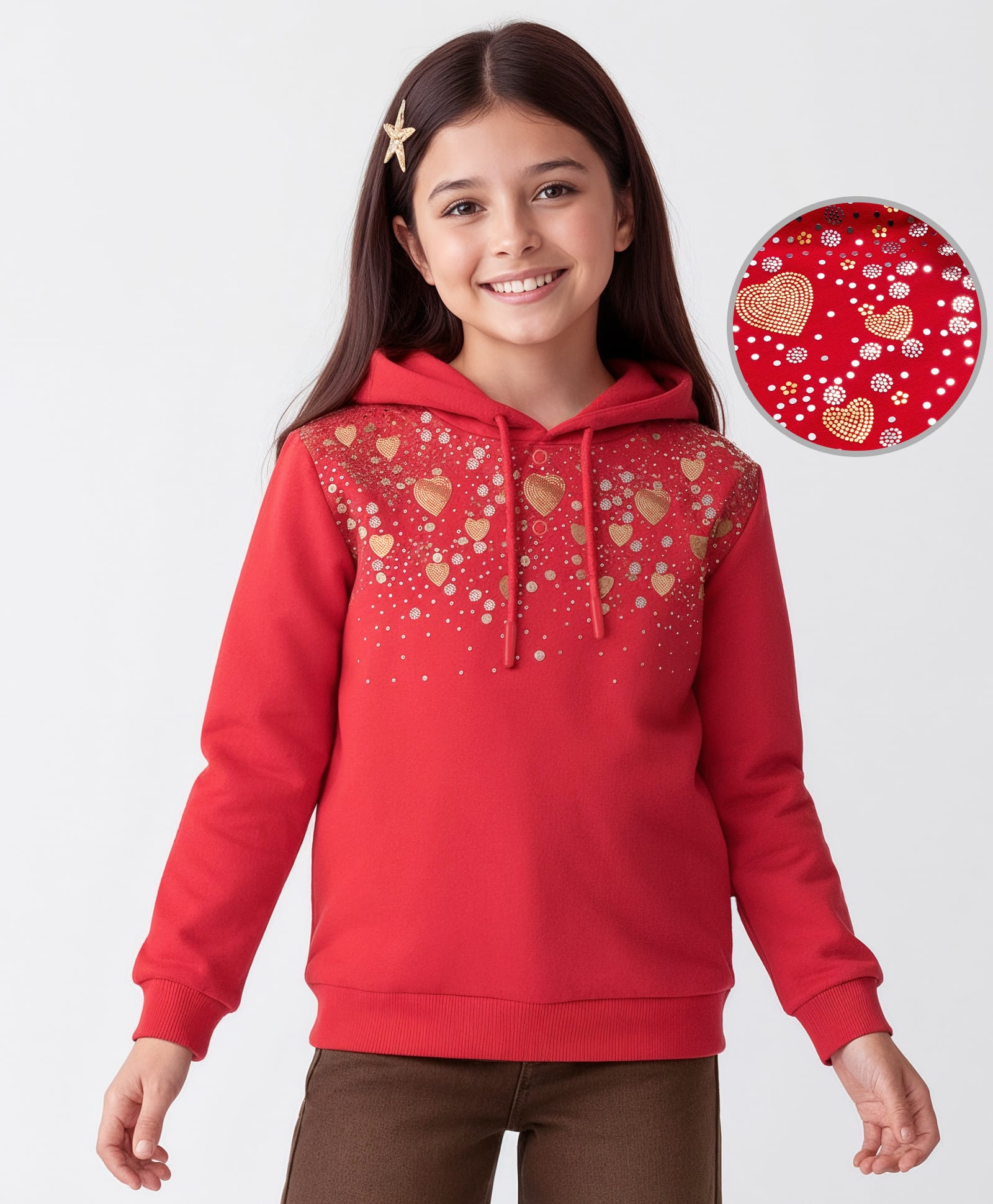 Pine Kids Cotton Knit Full Sleeves Hooded Sweatshirt With Embellishment - Red-picture-19