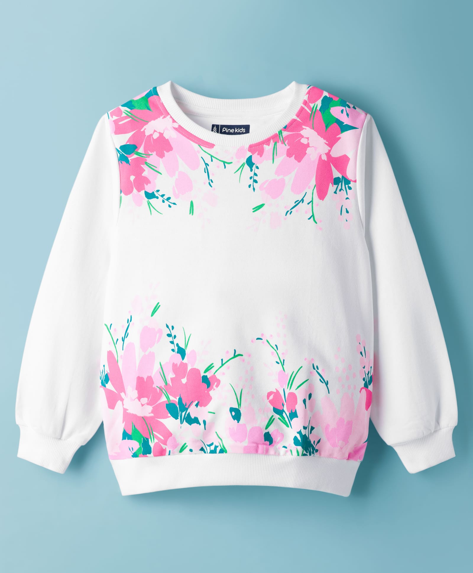 Pine Kids Cotton Knit Full Sleeves Sweatshirt with Floral Print - White-picture-35