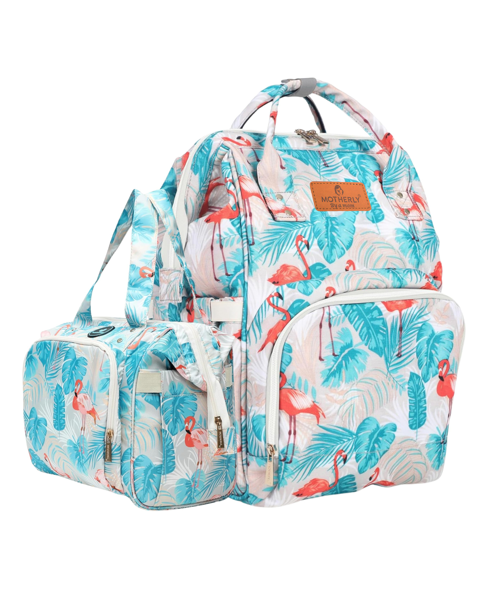 Motherly Elegant Combo Diaper Bag for Mothers for Travel Includes Large and Mini Diaper Bag Maternity Bag for Newborn Baby Baby Bag for Mother (Flamingo)