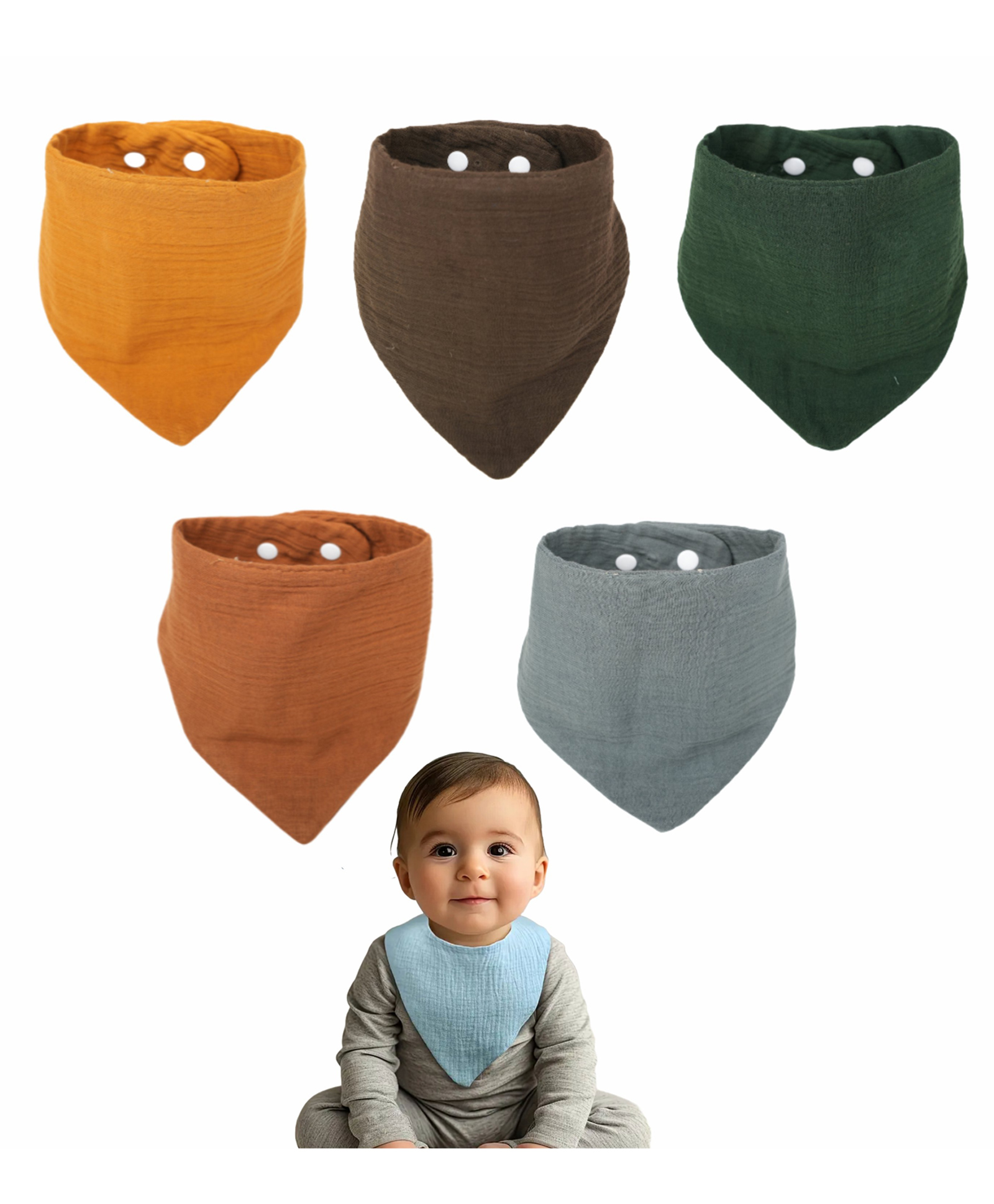 Motherly Bib for Baby 0 to 6 Month Soft Muslin Baby Apron, Adjustable & Absorbent Bibs for Newborns to 12 Months Boys and girl (Multicolor, Pack of 5)-picture-24