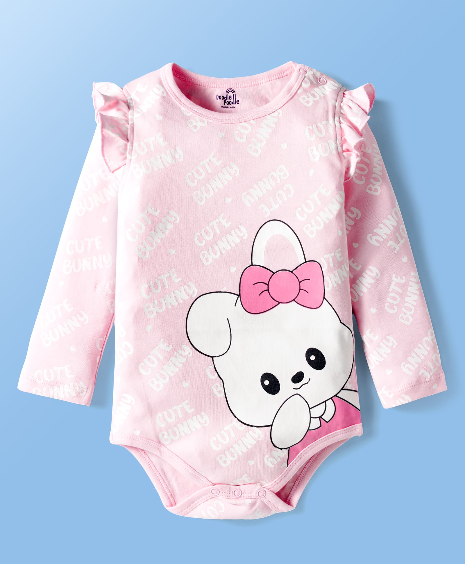 Doodle Poodle 100% Cotton Interlock Knit Full Sleeves Onesies With Bunny Print - Pink-image-31