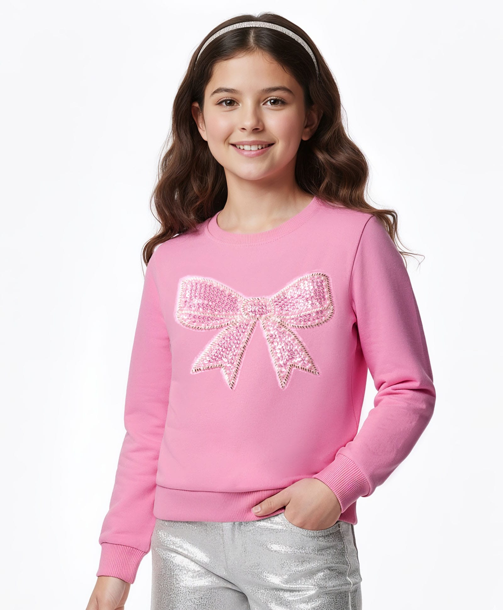 Pine Kids Cotton Knit Full Sleeves Sweatshirt With Sequin Detailing - Pink-picture-24