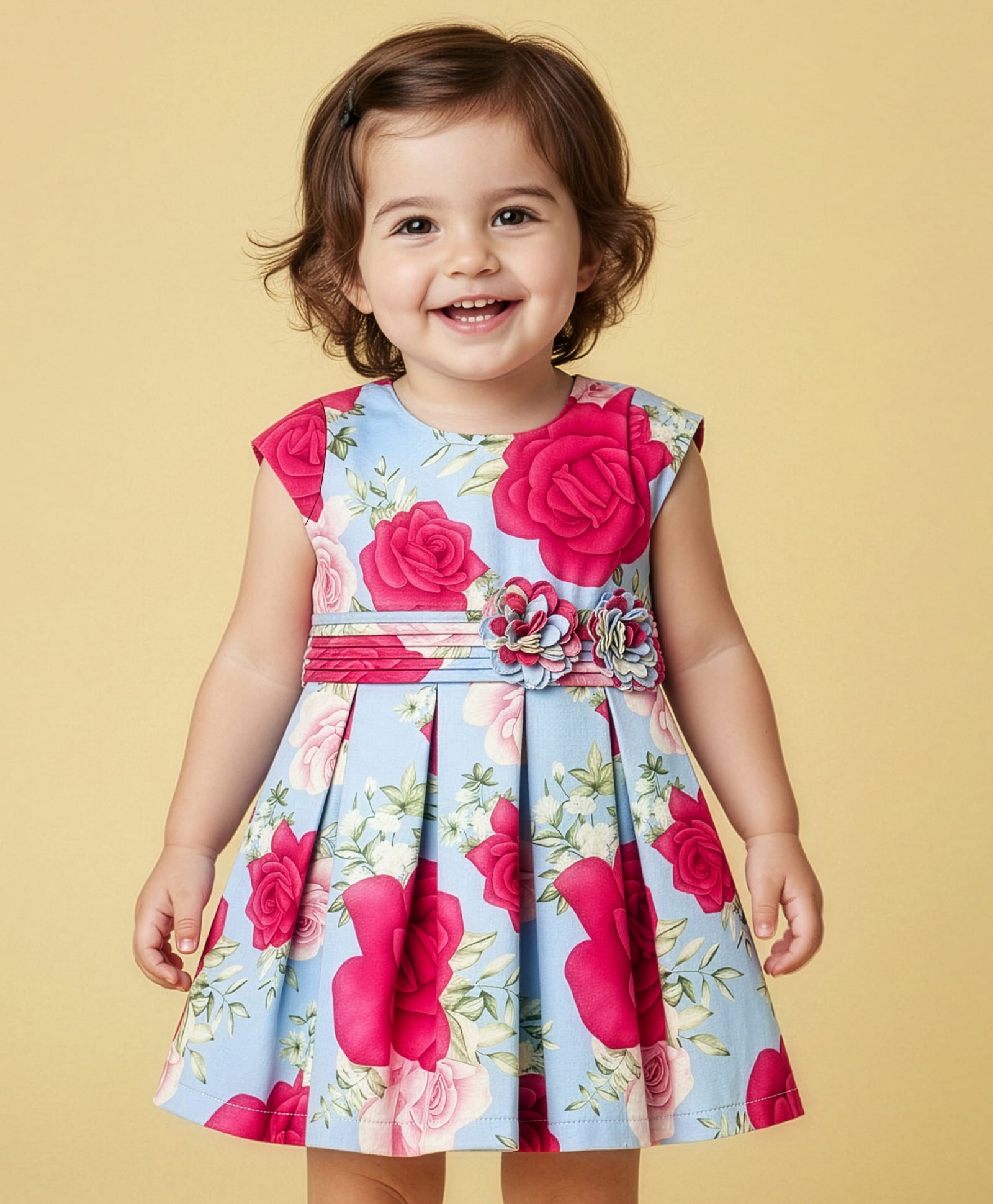 Babyoye Woven Sleeveless Party Dress With Floral Digital Print & Applique - Multi Colour-picture-8