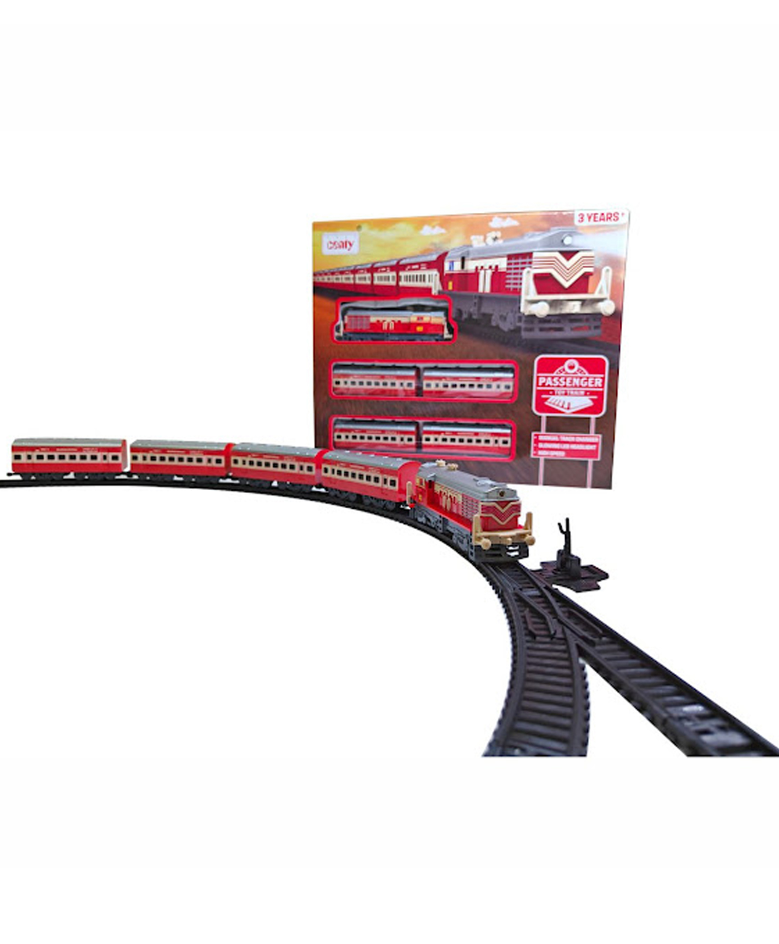 Centy Passenger Toy Train 24 Pieces Set with Track Changer Feature in Battery Operated - Red-picture-39
