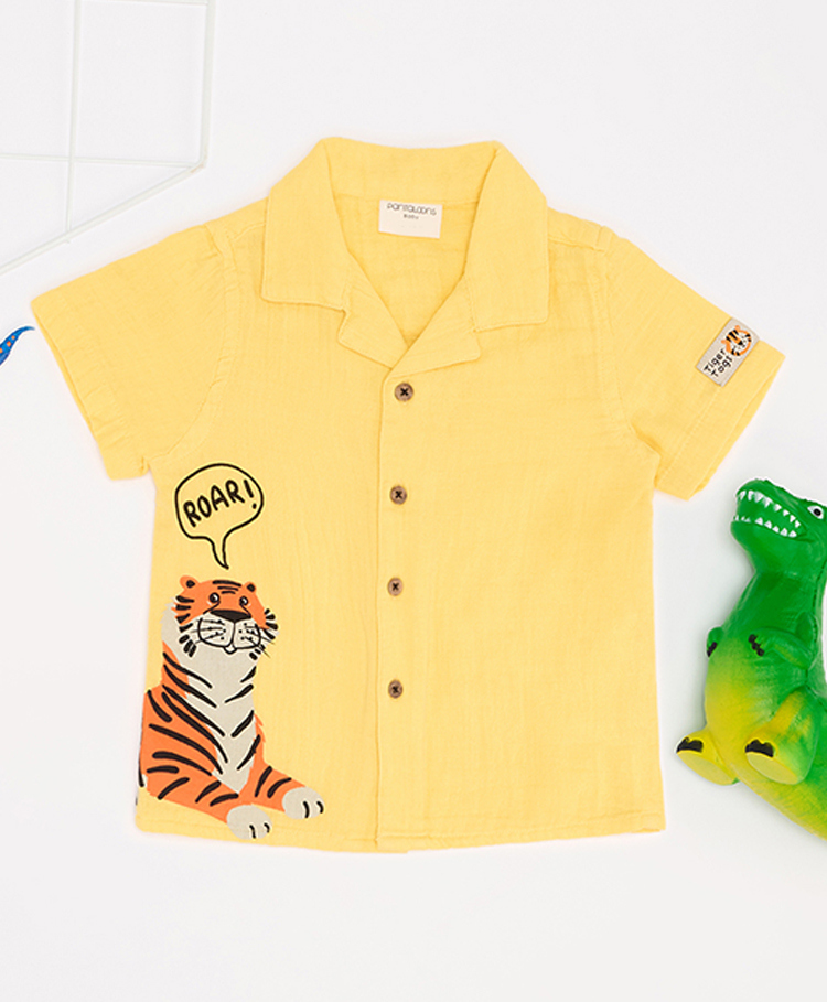 Pantaloons Baby Cotton Woven Half Sleeves Tiger Printed Shirt - Yellow-picture-10