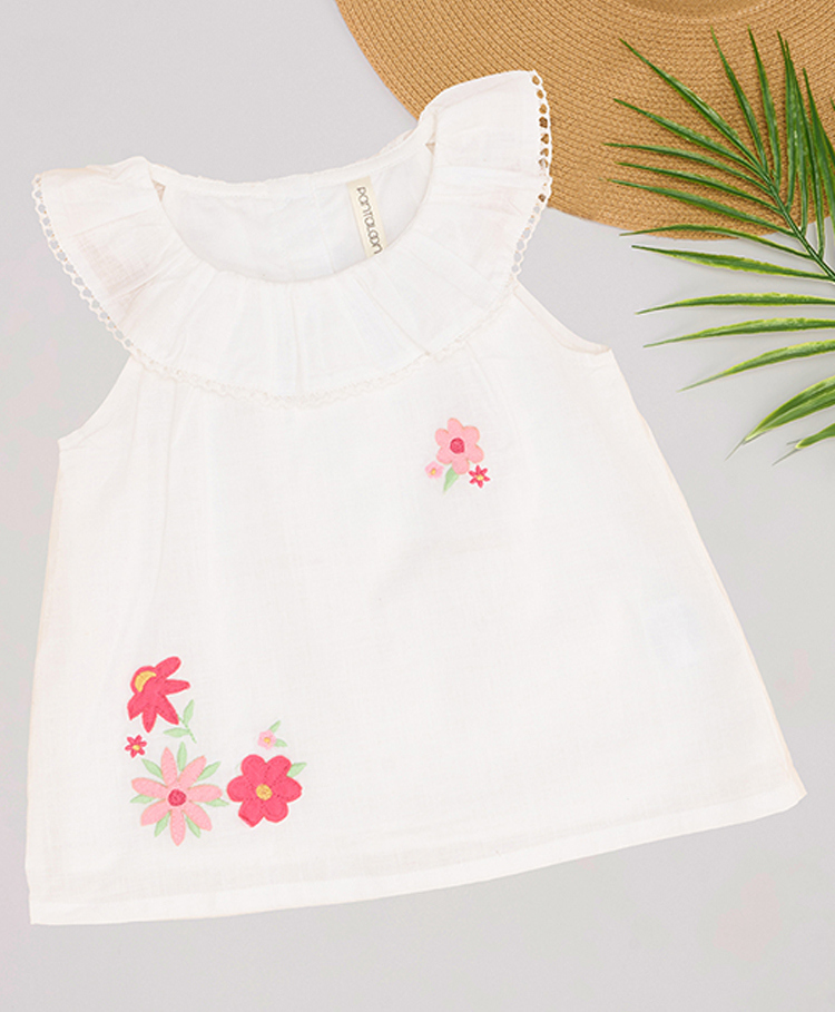 Pantaloons Baby Cotton Woven Sleeveless Floral Embroidered Top - White-picture-34