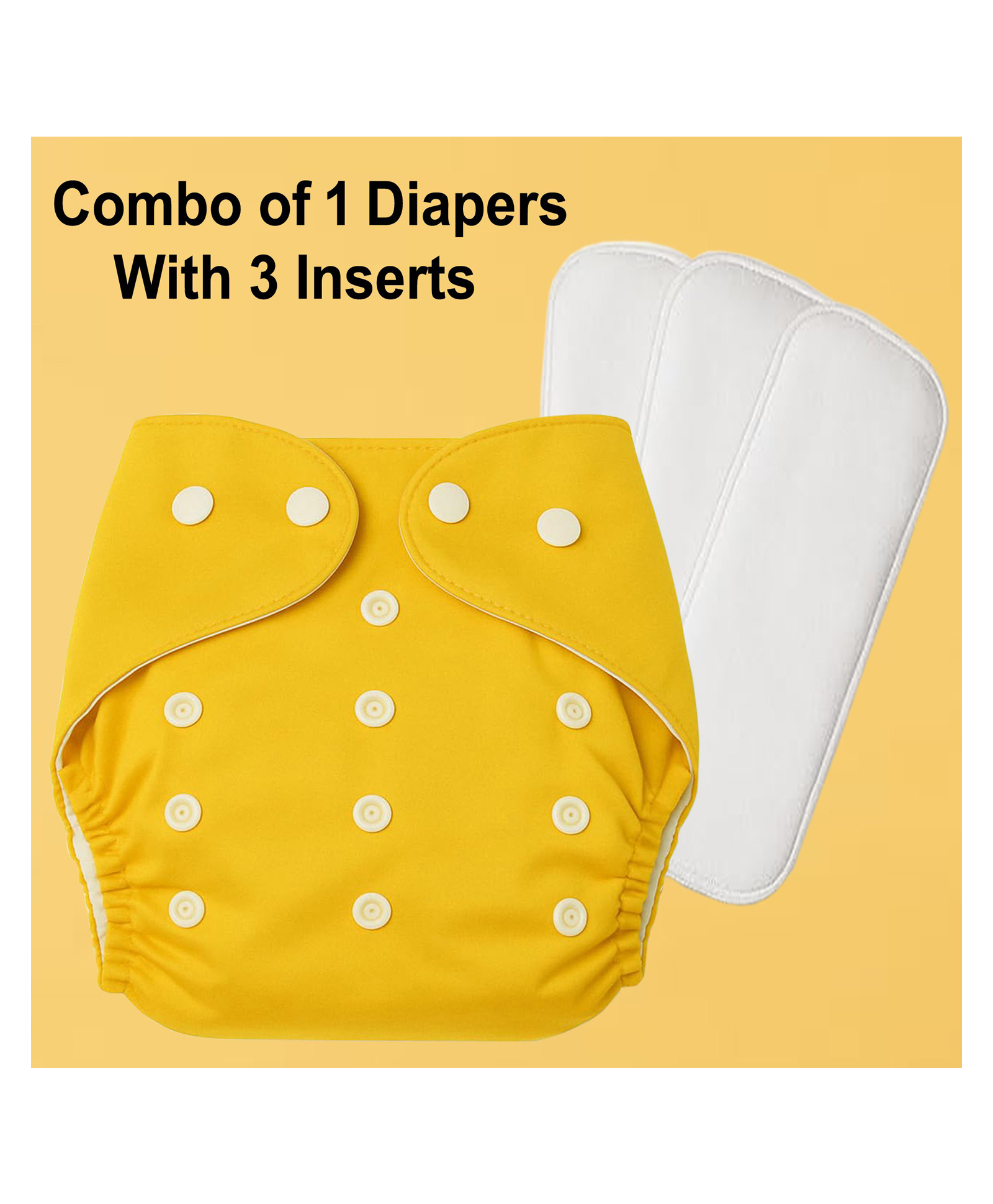 Sparkle Joy Free Size Reusable Cloth Diaper / Nappies With Insert Pad 1 Pcs Diaper With 3 Pcs Insert - Yellow-image-37