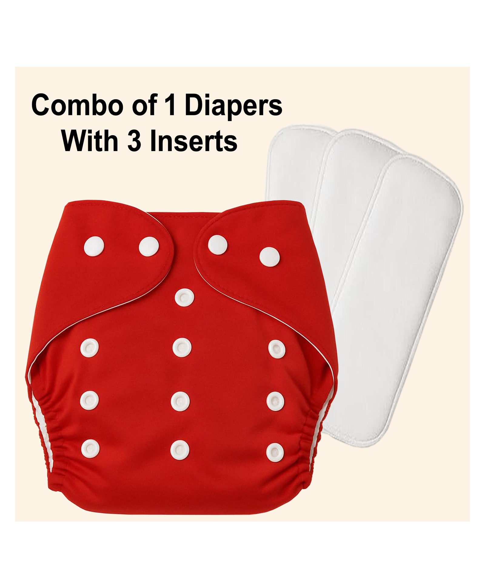 Sparkle Joy Free Size Reusable Cloth Diaper / Nappies With Insert Pad 1 Pcs Diaper With 3 Pcs Insert - Red-image-48