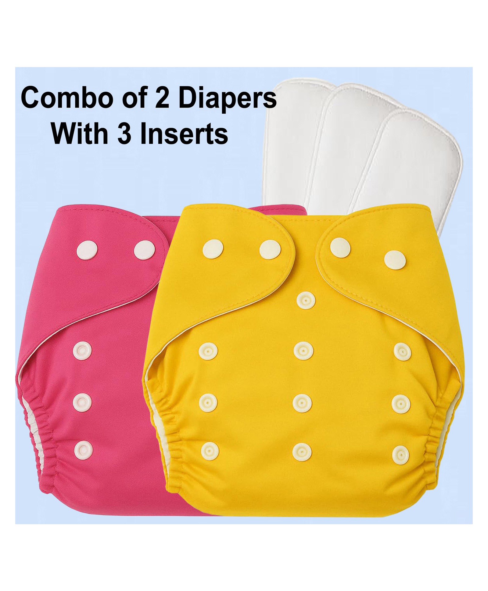 Sparkle Joy Free Size Reusable Cloth Diapers / Nappies With Insert Pad 2 Pcs Diaper With 3 Pcs Insert - Yellow & Pink-image-28