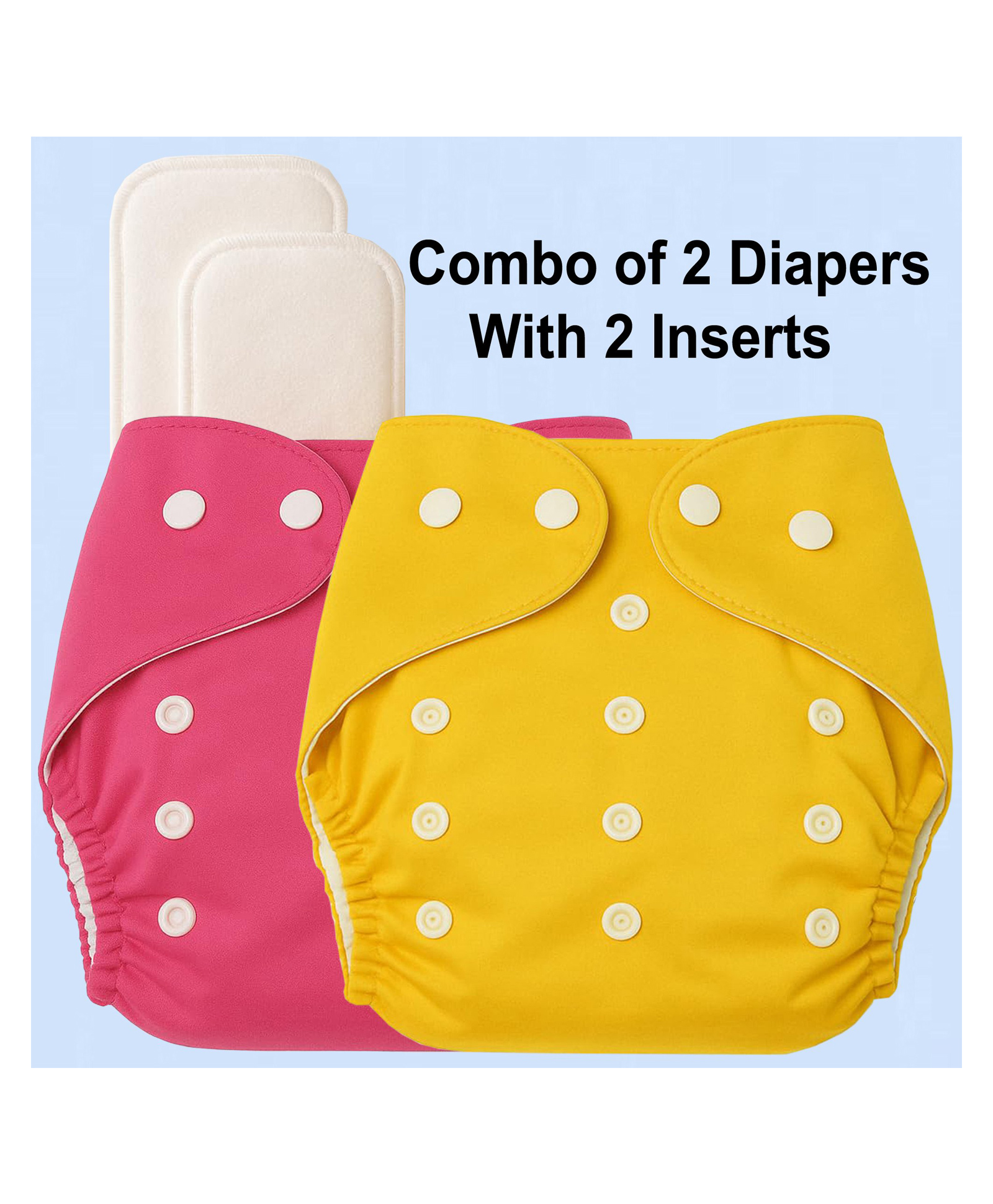 Sparkle Joy Free Size Reusable Cloth Diapers / Nappies With Insert Pad 2 Pcs Diaper With 2 Pcs Insert - Yellow , Pink-image-27