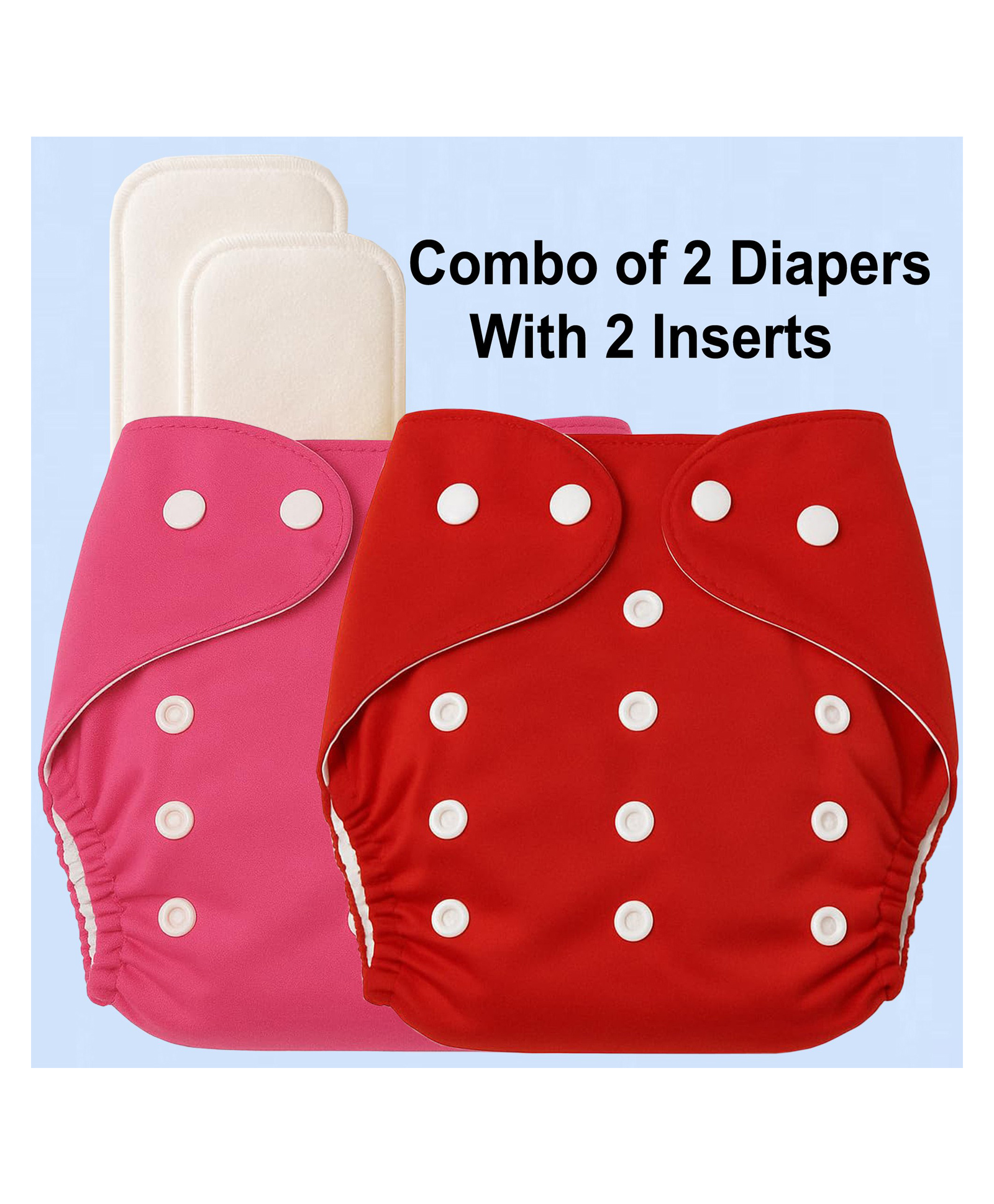 Sparkle Joy Free Size Reusable Cloth Diapers / Nappies With Insert Pad 2 Pcs Diaper With 2 Pcs Insert - Red , Pink-image-6