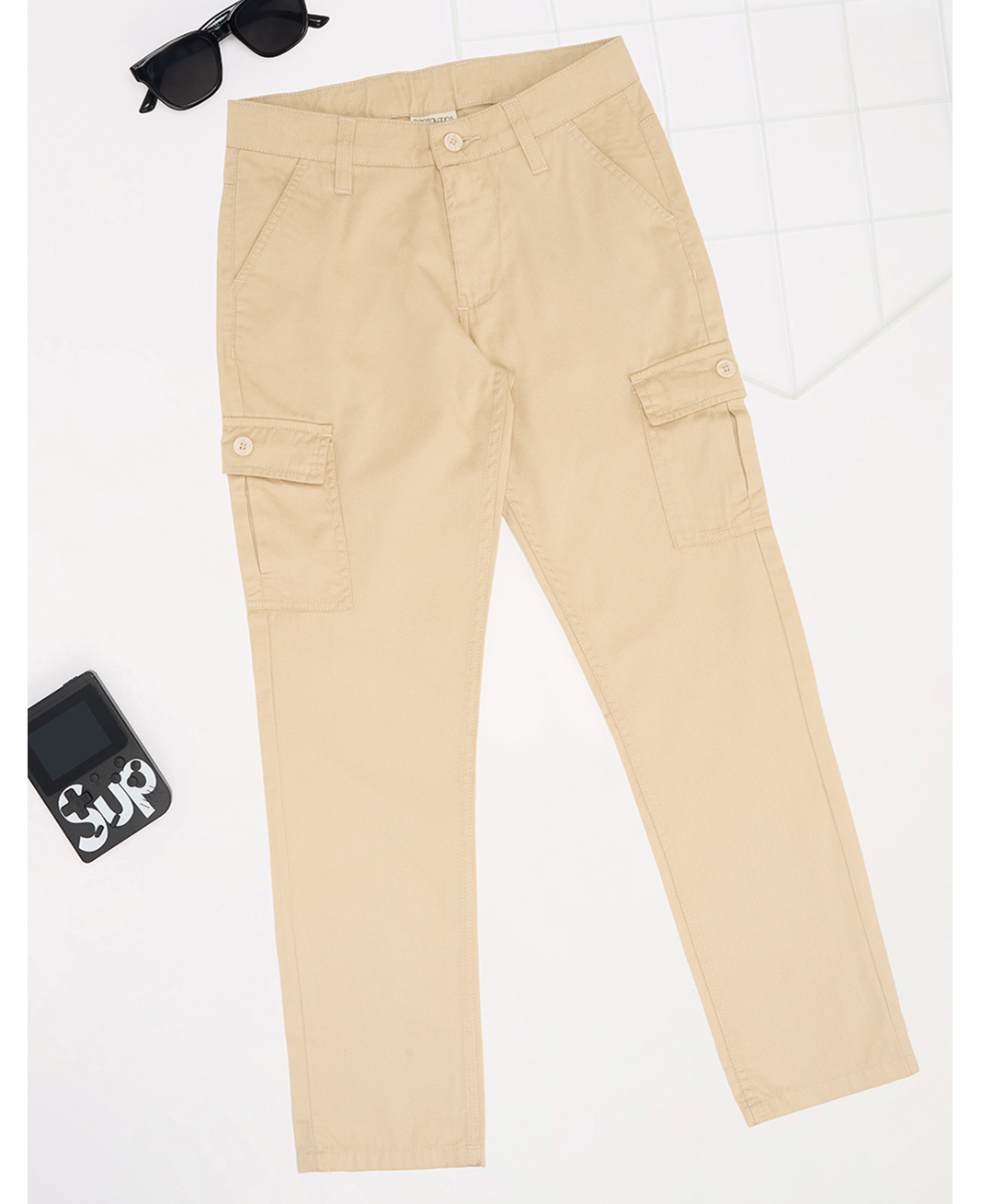 Pantaloons Junior 100% Cotton Woven Solid Trousers - Beige-picture-25