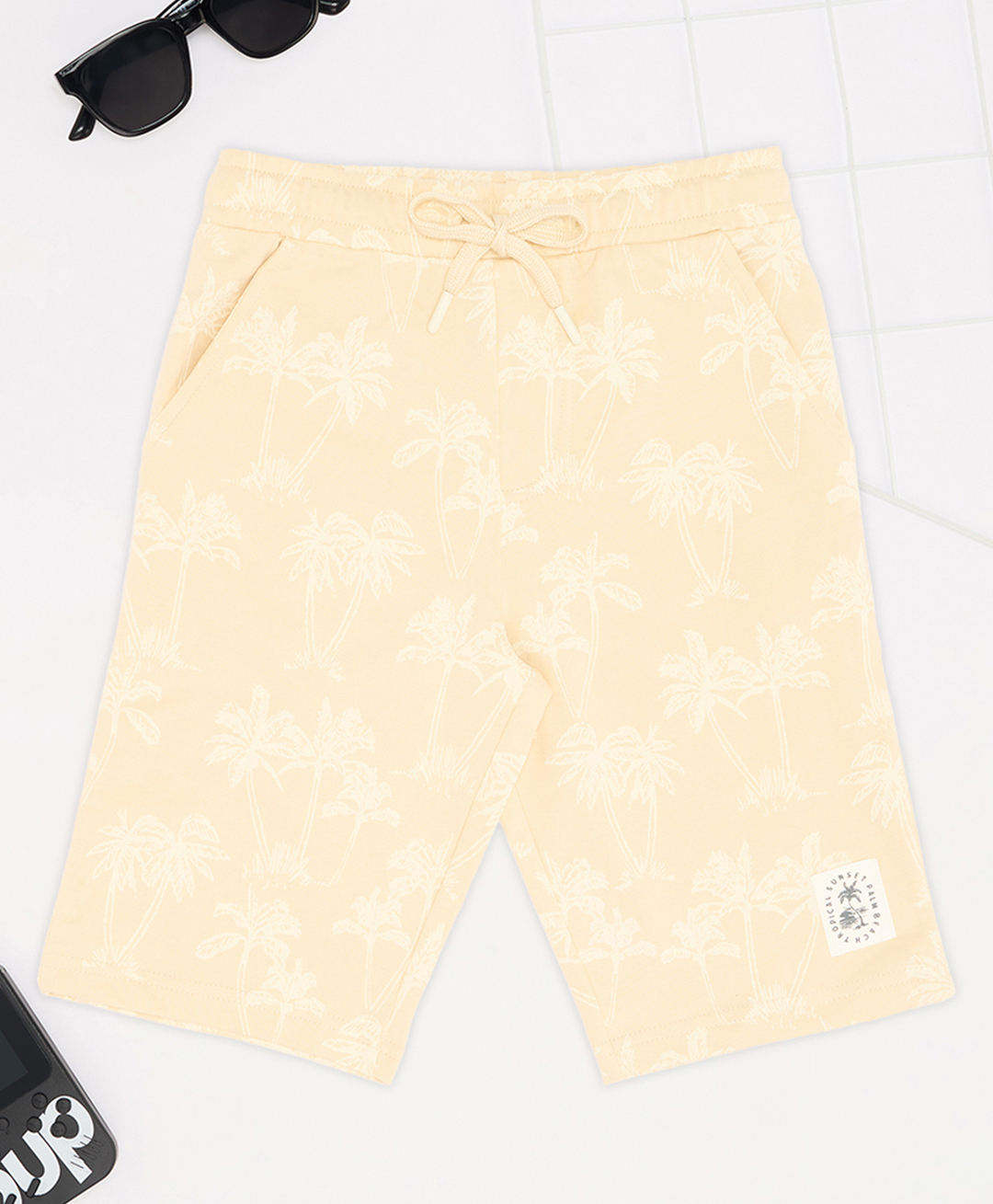 Pantaloons Junior 100% Cotton Woven Palm Trees Printed Shorts - Beige-picture-32
