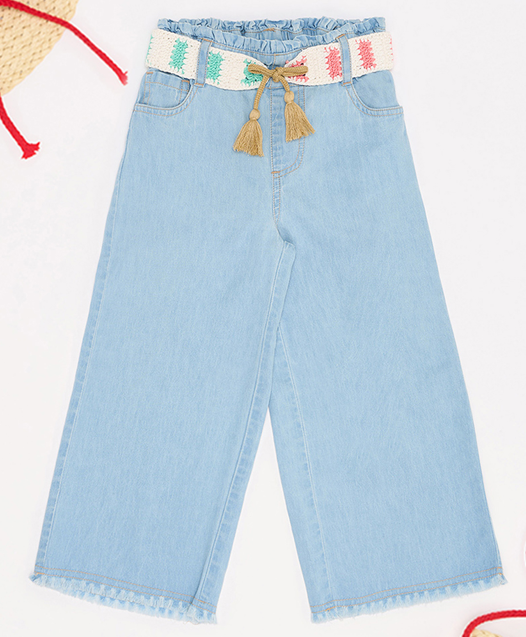 Pantaloons Junior Cotton Denim Woven Solid Jeans With Belt - Light Blue-picture-21