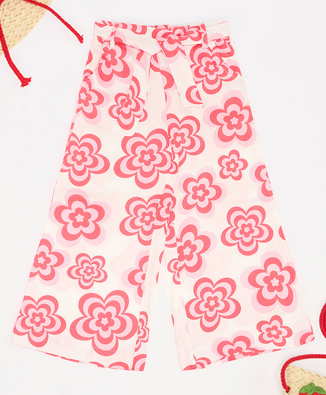 Pantaloons Junior 100% Rayon Woven Floral Printed Palazzo With Belt - Pink-picture-28