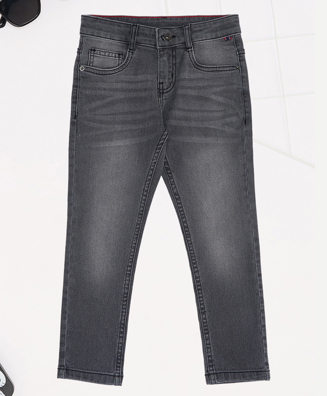 Pantaloons Junior Cotton Denim Woven Washed Jeans - Charcoal Grey-picture-22