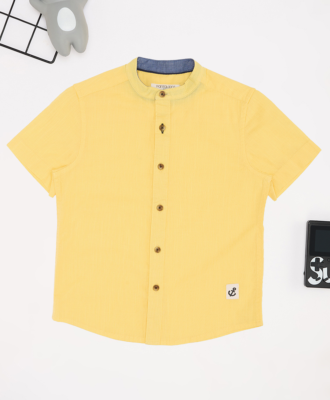 Pantaloons Junior Cotton Flax Woven Half Sleeves Solid Shirt - Yellow-picture-27