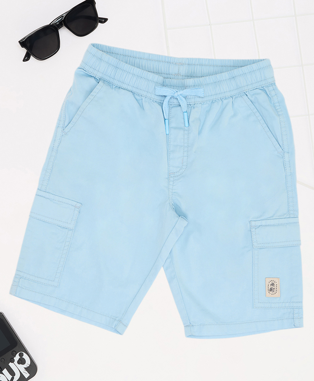 Pantaloons Junior 100% Cotton Woven Solid Shorts - Light Blue-picture-17