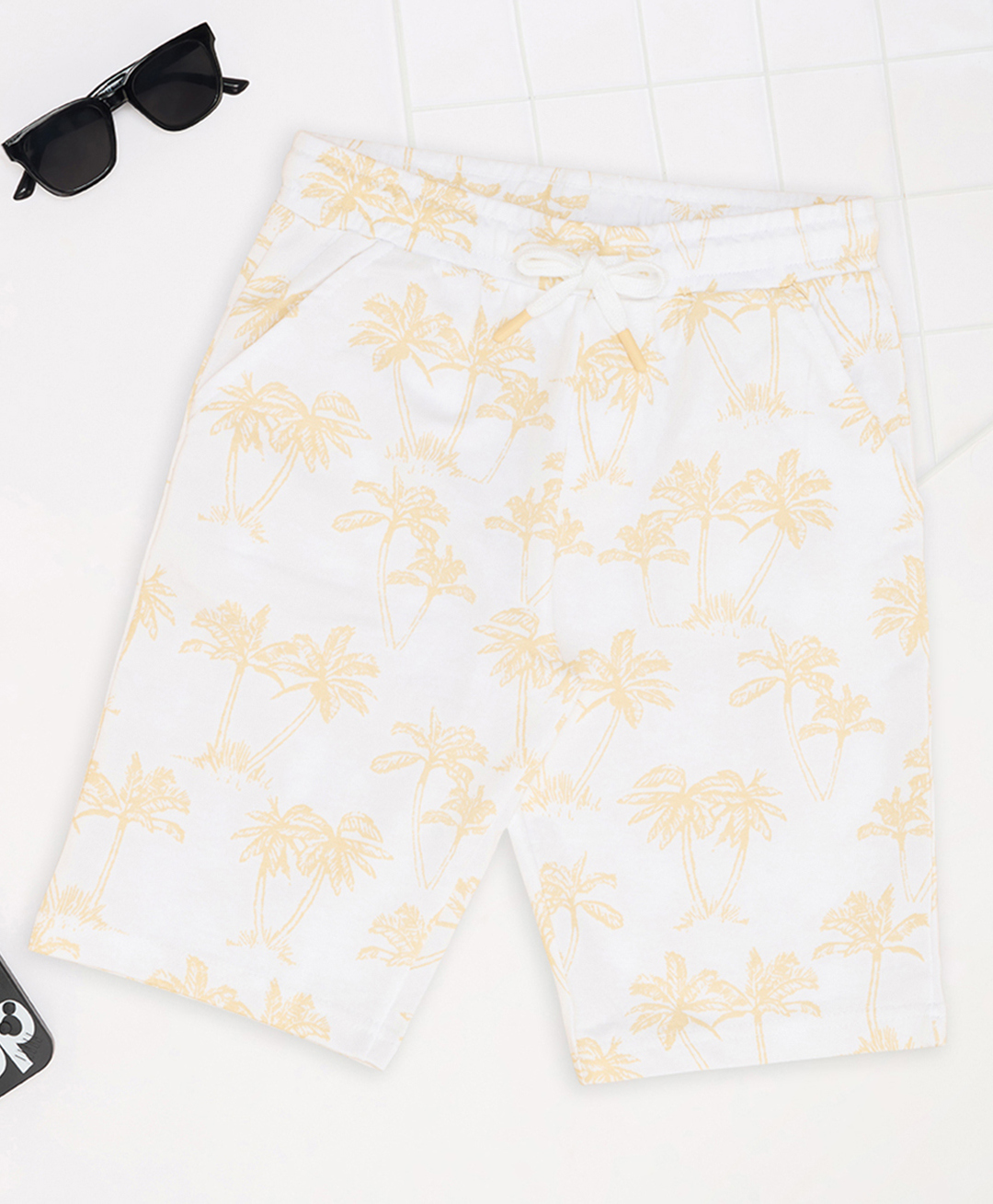 Pantaloons Junior 100% Cotton Knit Trees Printed Shorts - White-picture-42
