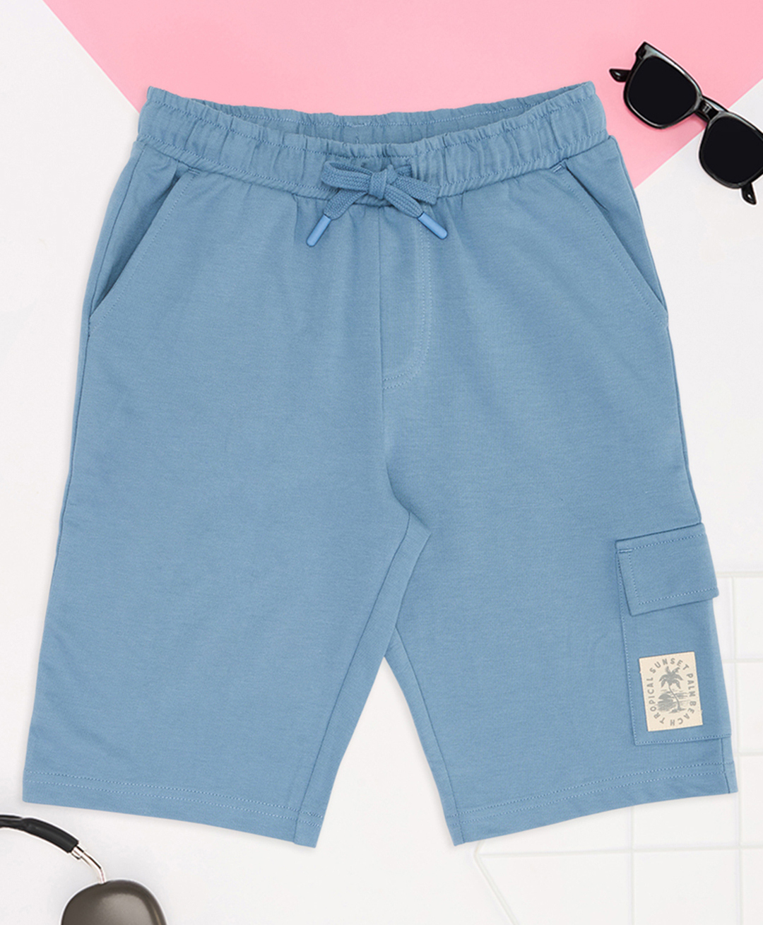 Pantaloons Junior 100% Cotton Knit Solid Shorts - Blue-picture-24