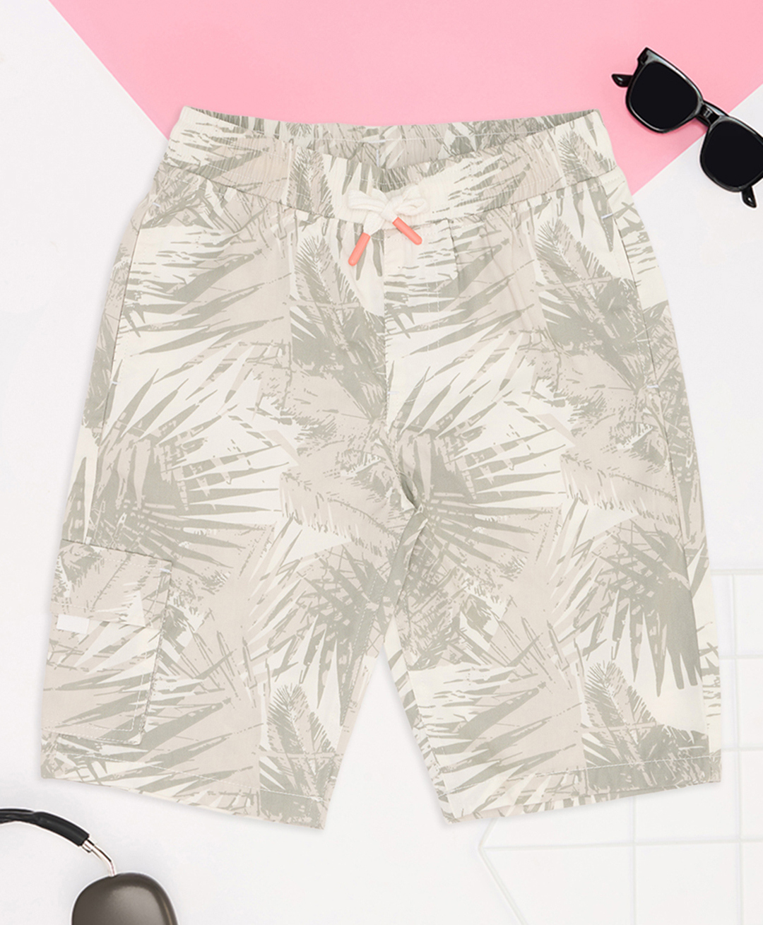 Pantaloons Junior 100% Cotton Woven Tropical Printed Shorts - Grey-picture-32