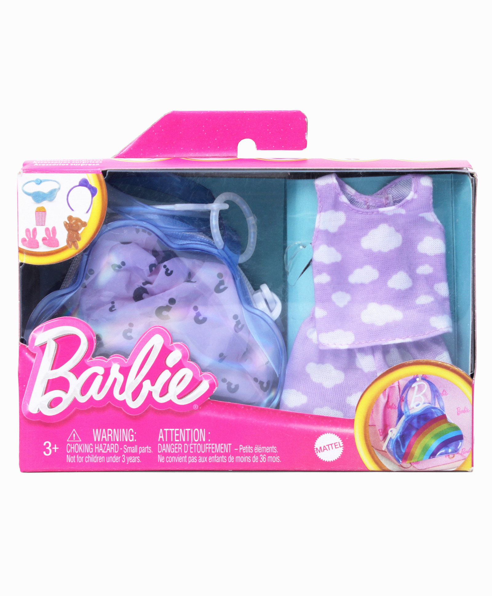 Barbie Clothes & Accessories Deluxe Keychain Rainbow Bag with Pajamas & Slumber Party Themed Accessories for Barbie Dolls like Slippers - Multicolor