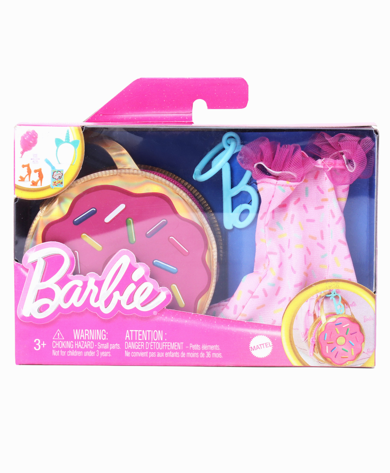 Barbie Clothes & Accessories, Deluxe Keychain Donut Bag with Pink Sprinkle Dress & Candy Themed Accessories for Barbie Dolls - Multicolor-picture-48