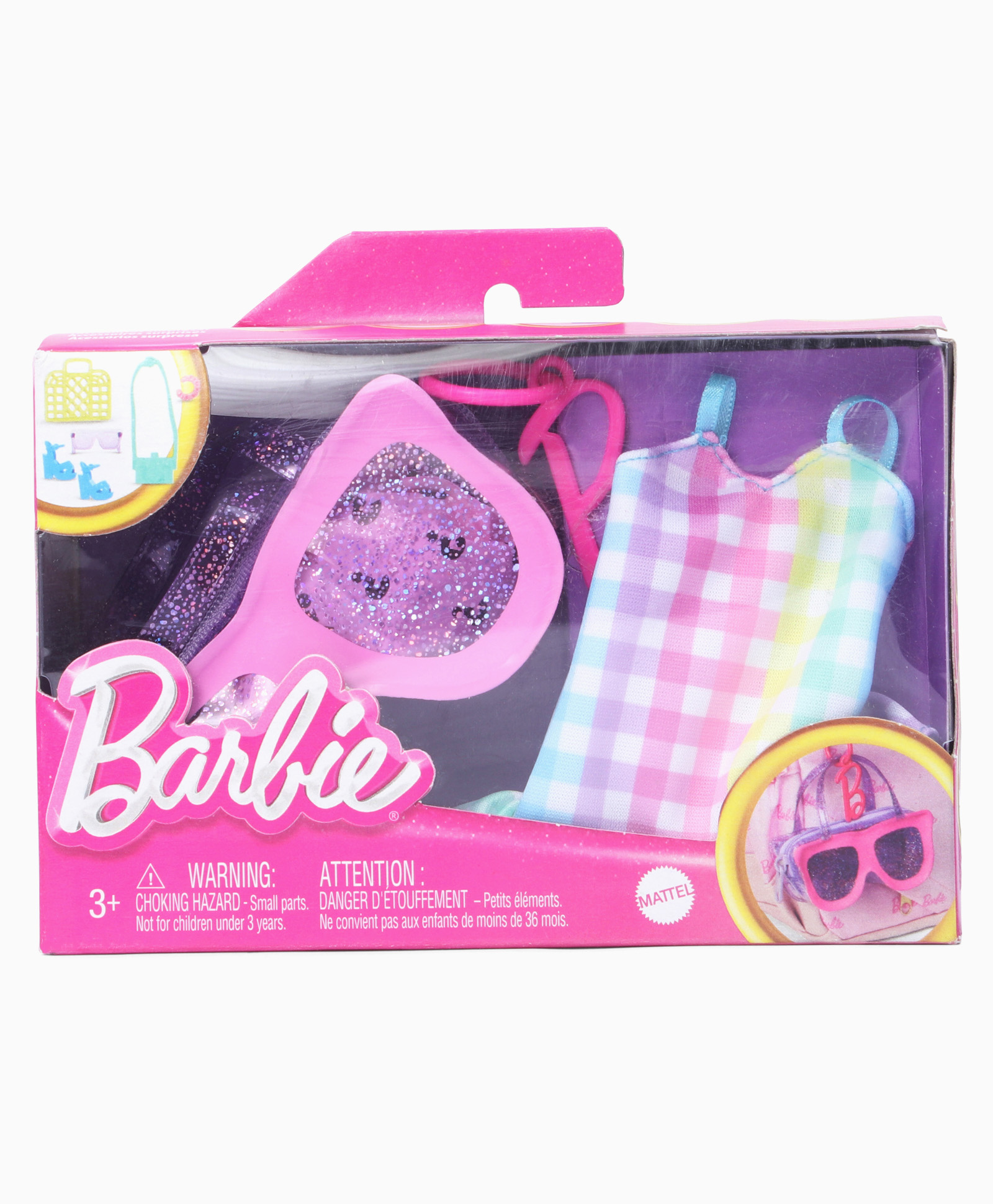 Barbie Clothes & Accessories Deluxe Sunglasses-Shaped Bag with Keychain, Multicolor Gingham Dress & Summery Accessories for Barbie Dolls - Multicolor-picture-42